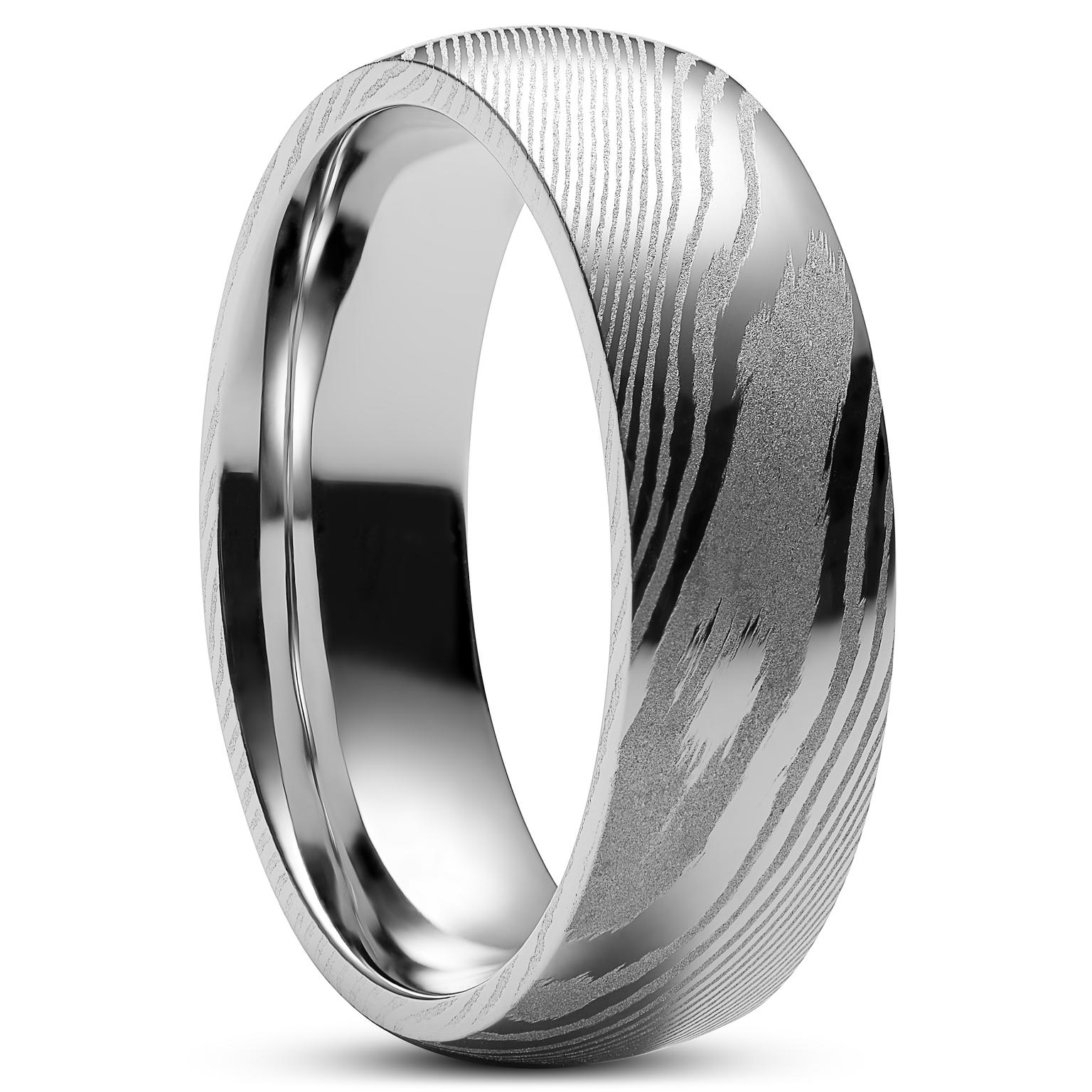Fortis | 1/4" (7 mm) Silver-Tone Damascus Steel Ring Fortis | 1/4" (7 mm) Silver-Tone Damascus Steel Ring