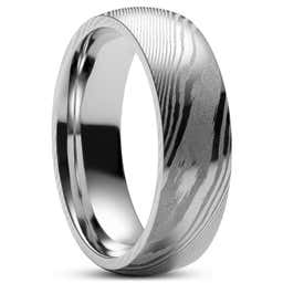 Fortis | 7 mm Silver-Tone Damascus Steel With Ring