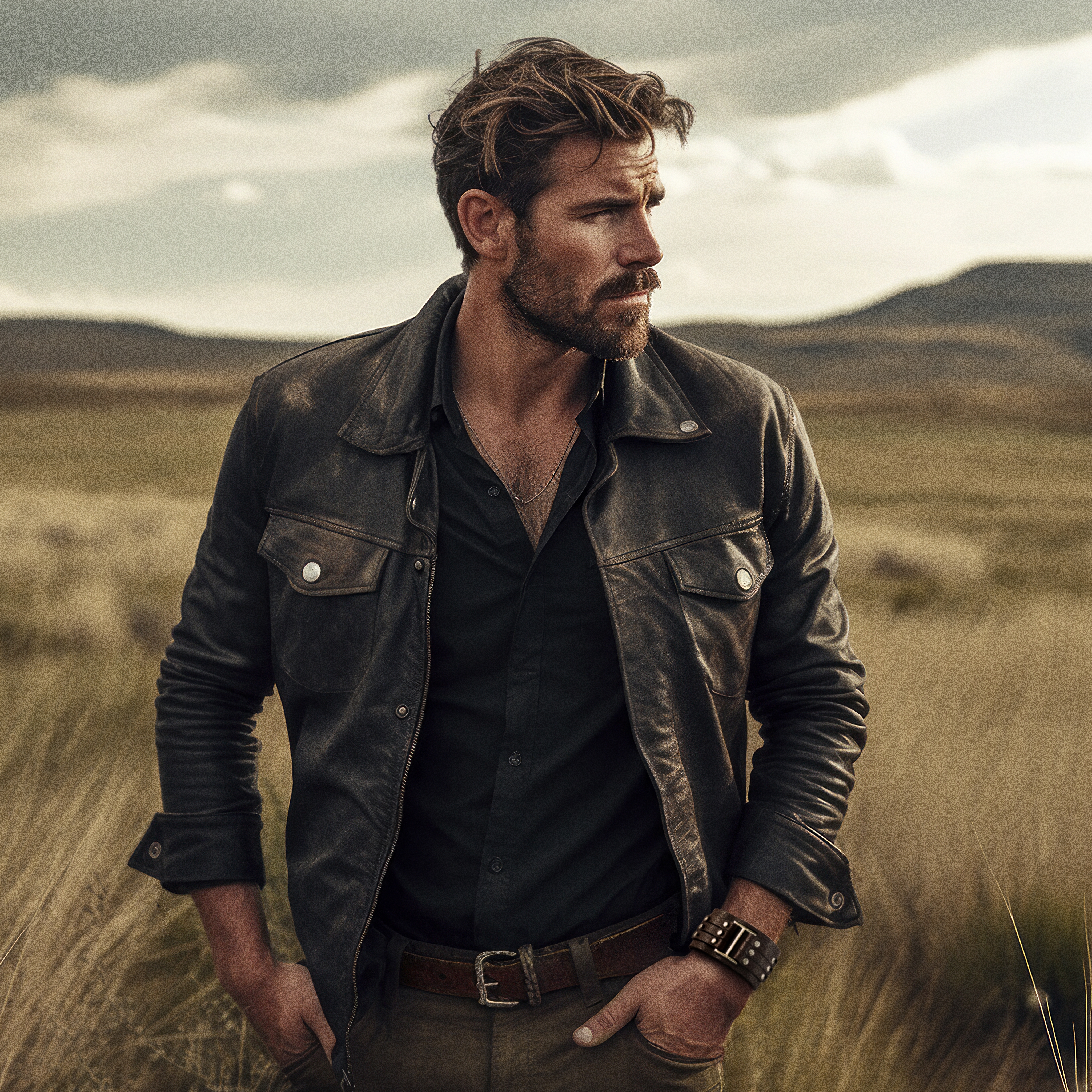 Gladius | Breites braunes Vollnarben-Büffelleder-Armband - 3