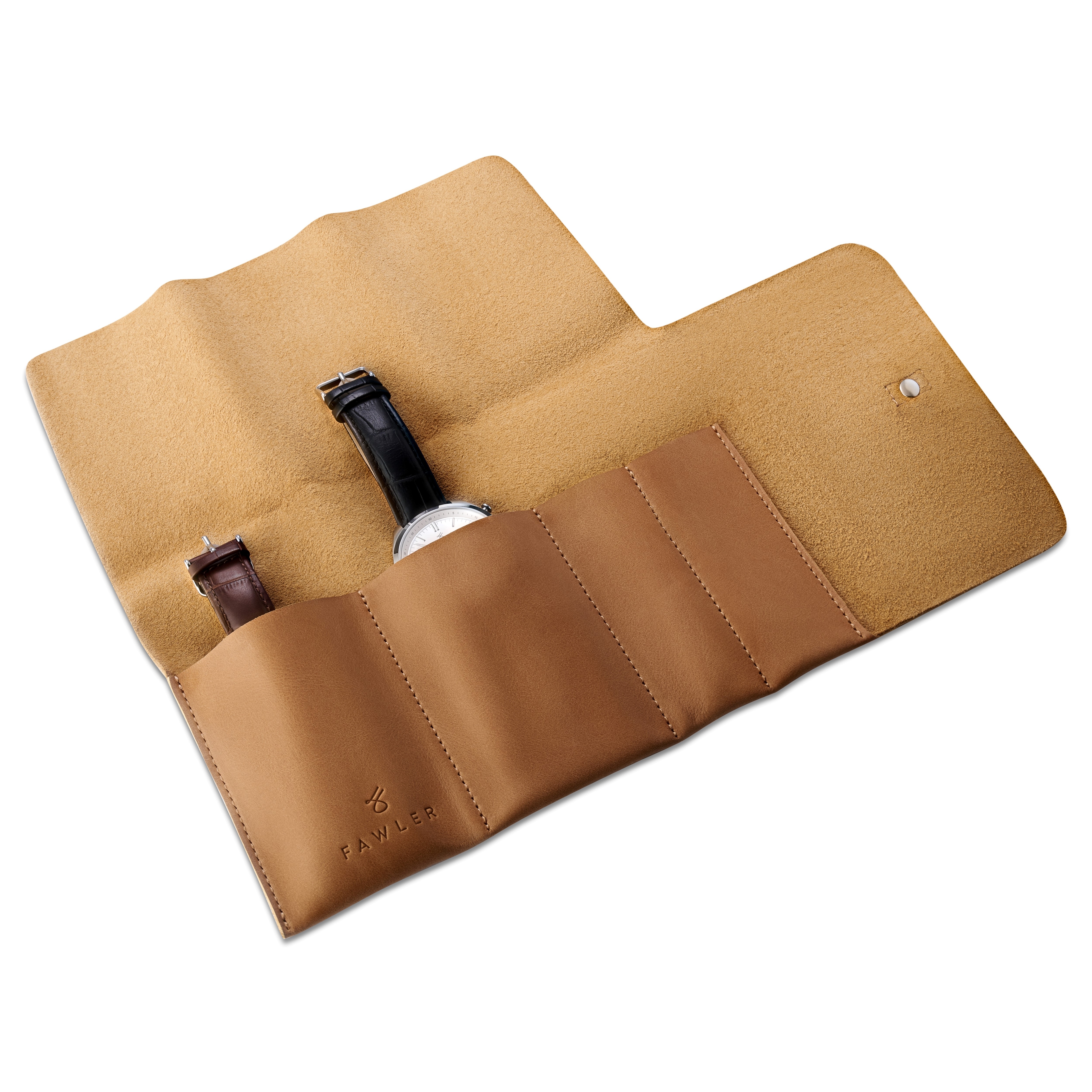 Tan Top-grain Leather Travel Watch Roll - 6