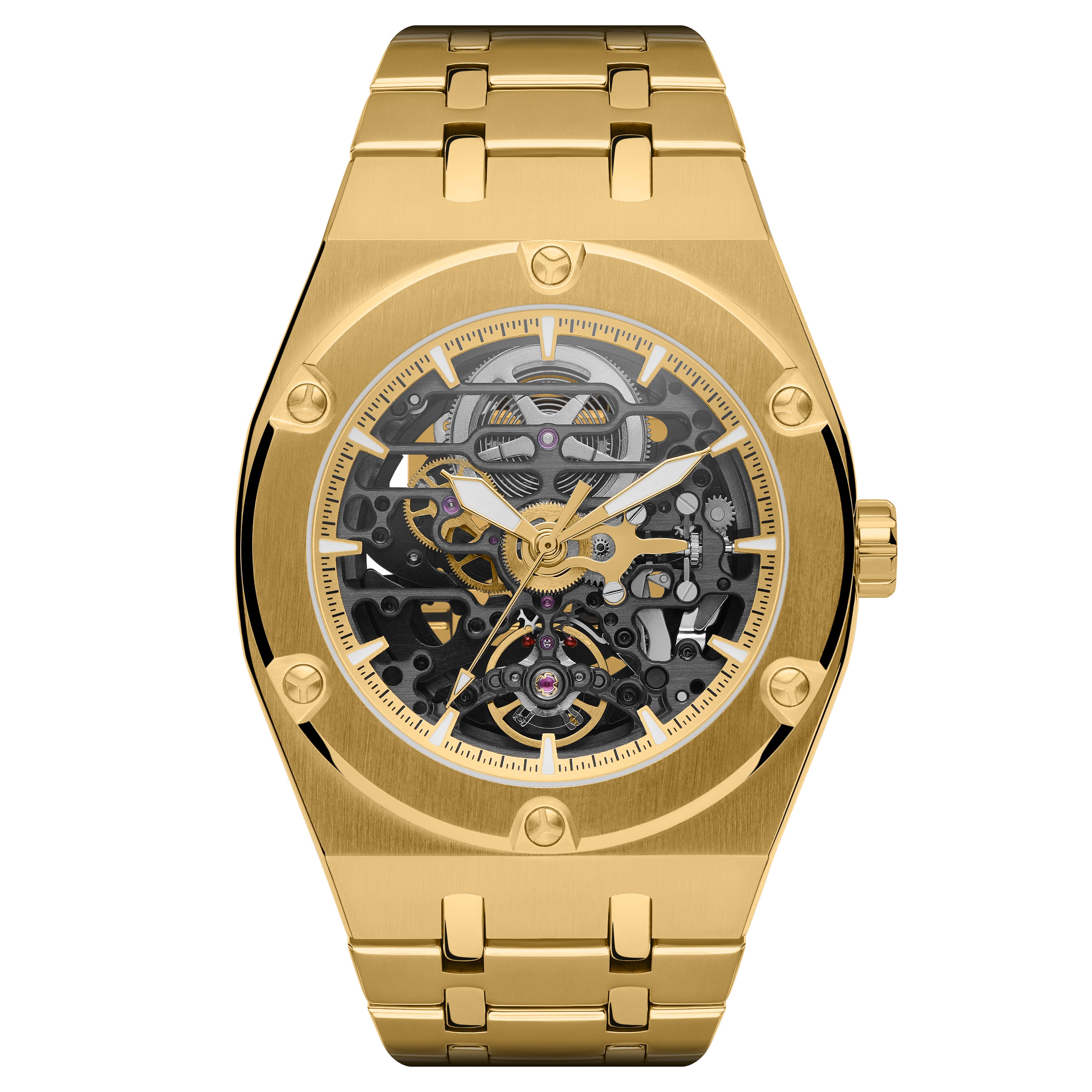 Automatické skeletové hodinky v zlatej farbe Aadi Mamut 