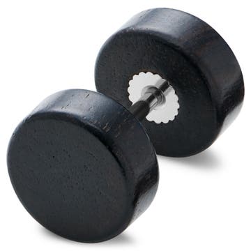 Satago | Orecchino a bottone finto plug dilatatore da 10 mm in acciaio inossidabile e legno di quercia scuro
