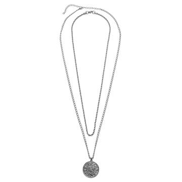 Silver-Tone Stainless Steel Viking Coin & Rope Chain Necklace Layering set