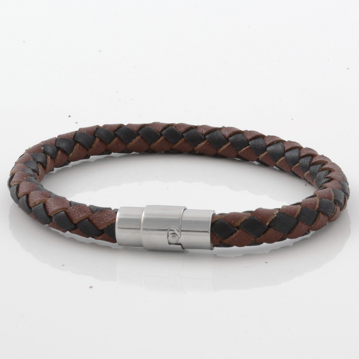 Pulsera de cuero trenzado marrón y negra - 2