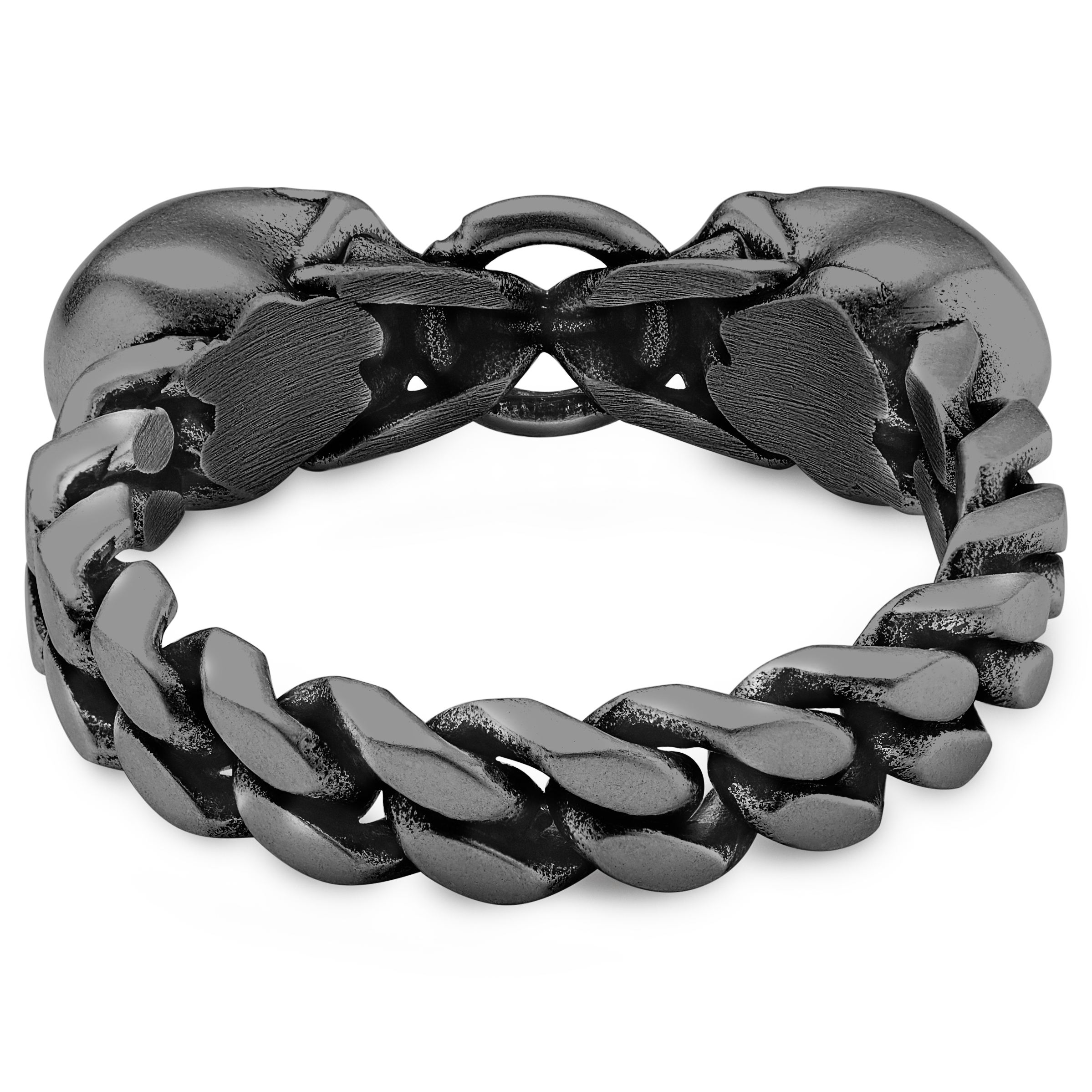 Aspero | Grijze Roestvrijstalen Ring met Twee Schedels - 3