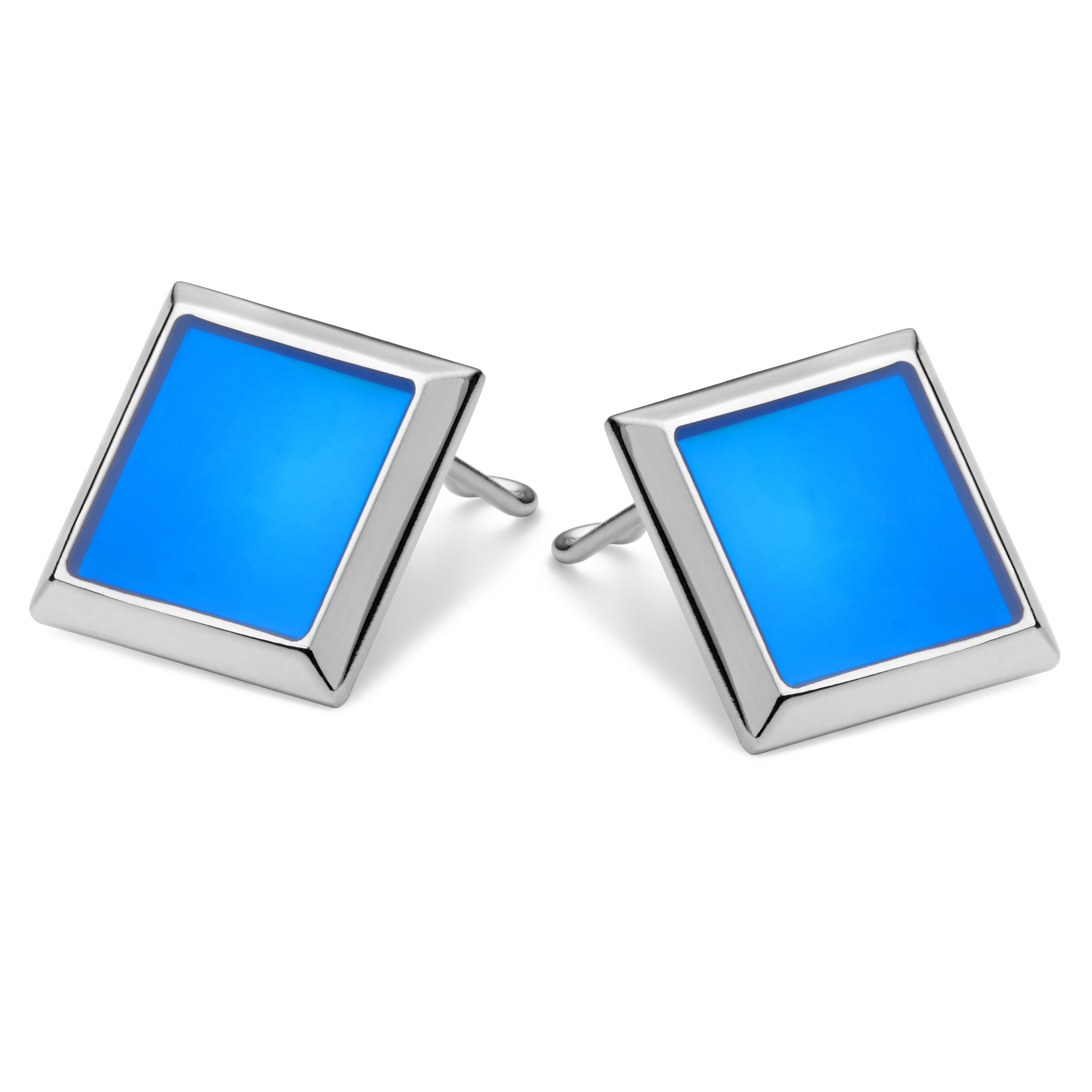 Square Silver-Tone & Neon Blue Copper Button Covers