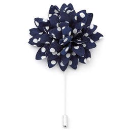 Navy Blue With White Polka Dots Flower Lapel Pin