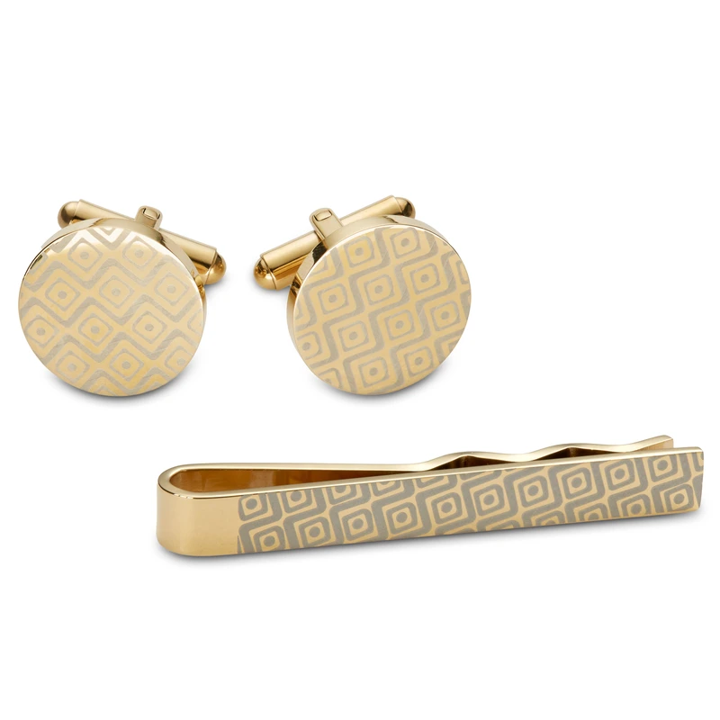 Gold-Tone Geometric Tie Bar and Cufflinks Set Gold-Tone Geometric Tie Bar and Cufflinks Set