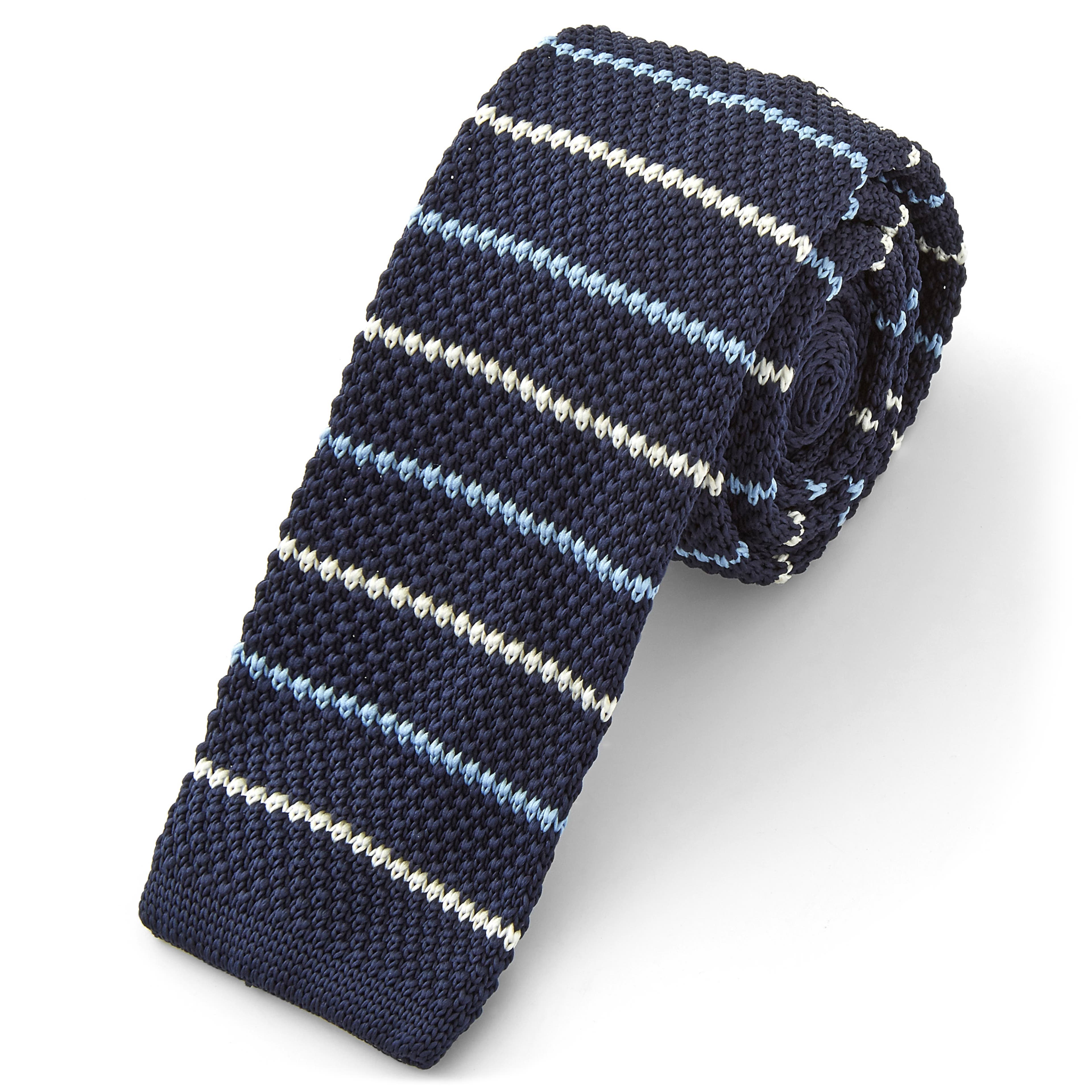 Cravatta a righe blu navy lavorata a maglia