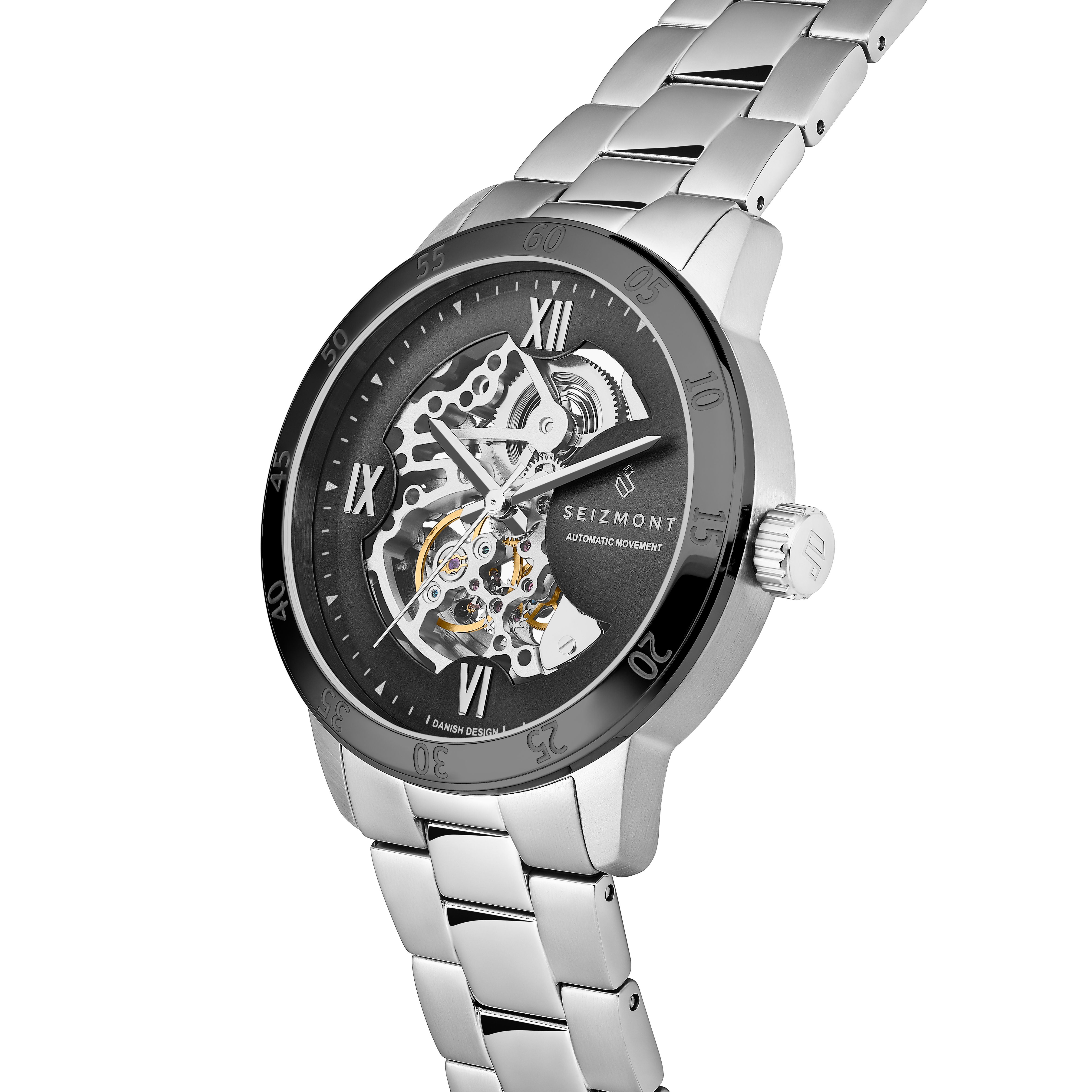 Dante II | Silver-tone & Black Skeleton Watch - 5