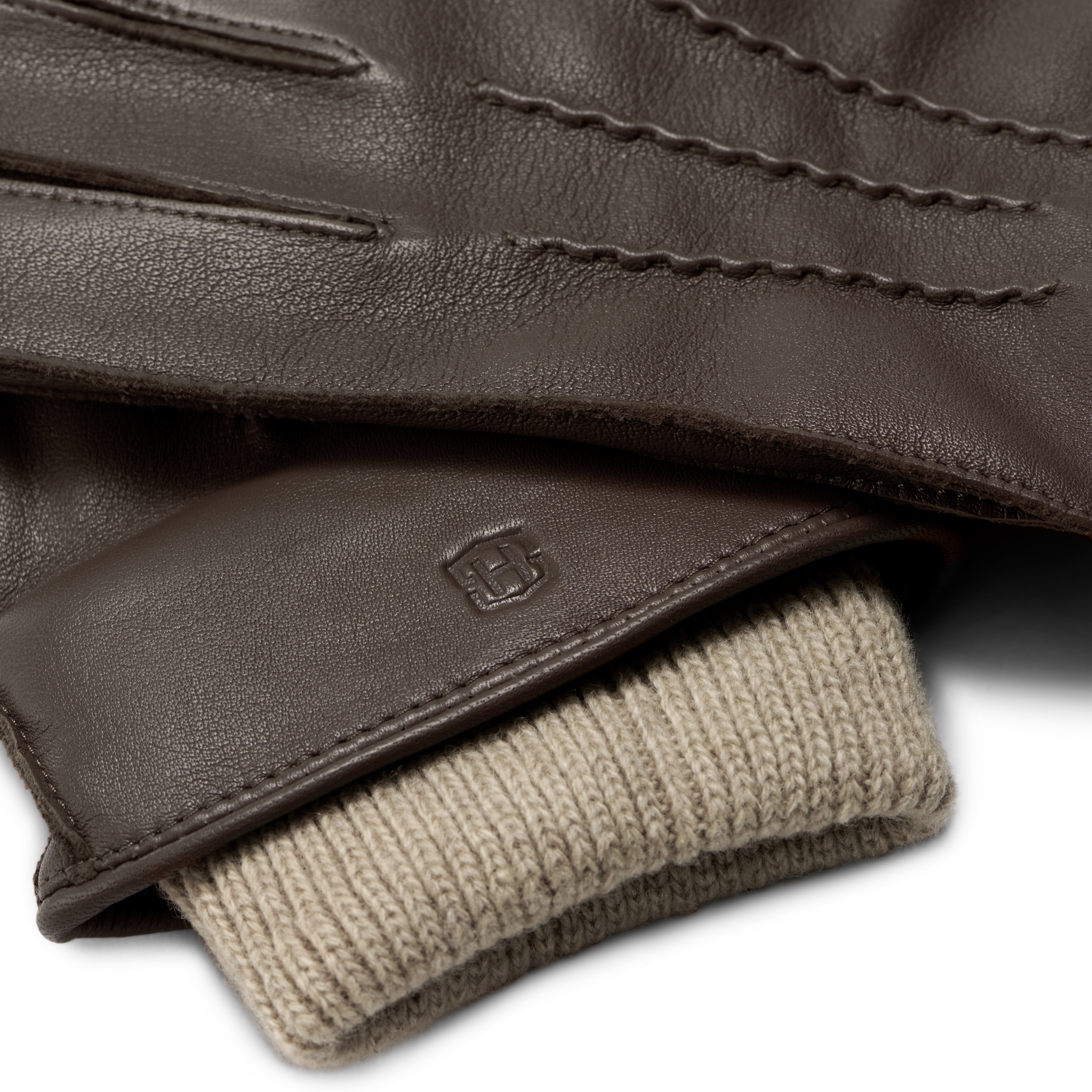 Sweater Cuffed Dark Brown Touchscreen Compatible Sheep Leather Gloves - 2