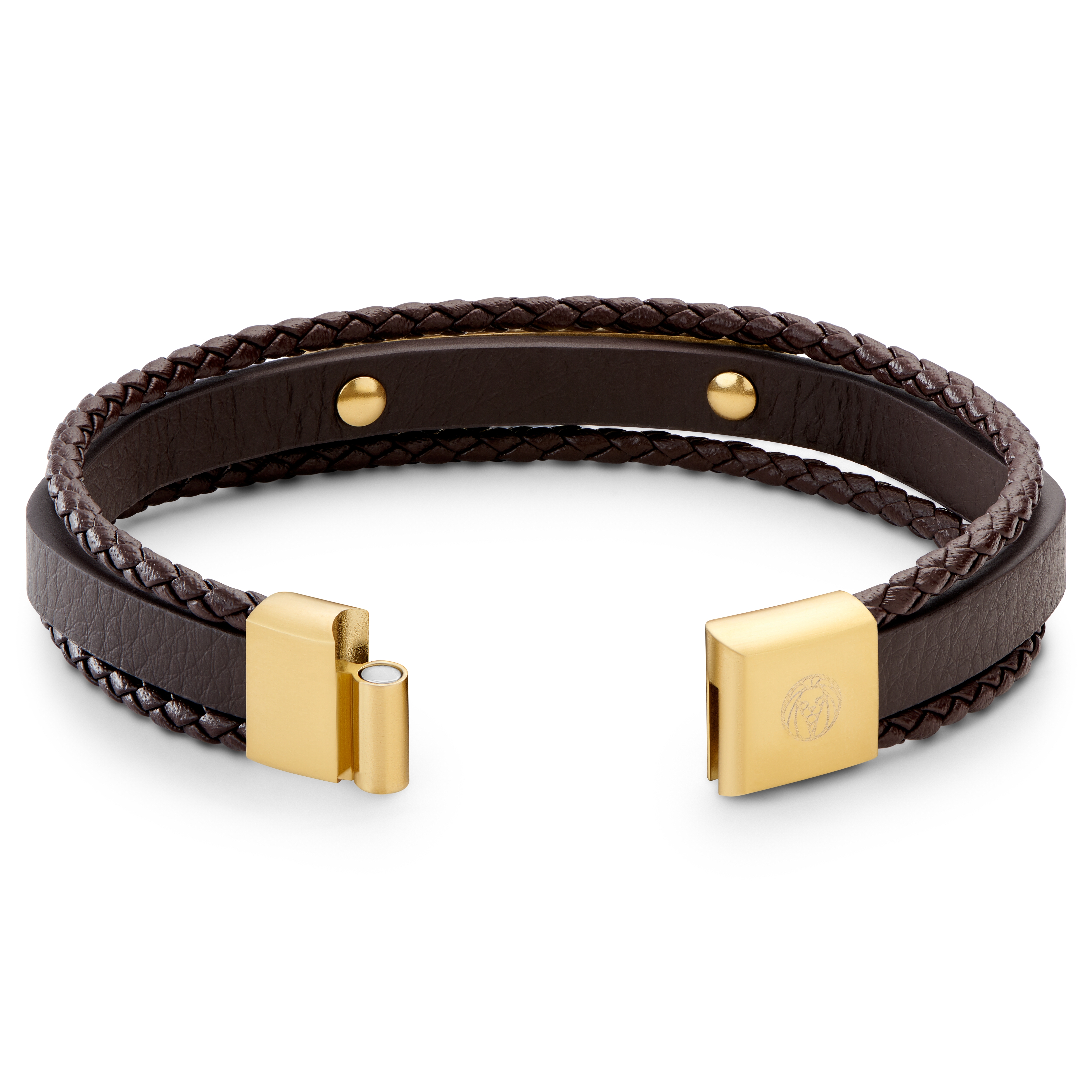 Nomen | Kolmikerroksinen kullanvärinen ja ruskea nahkainen ID-rannekoru - 6