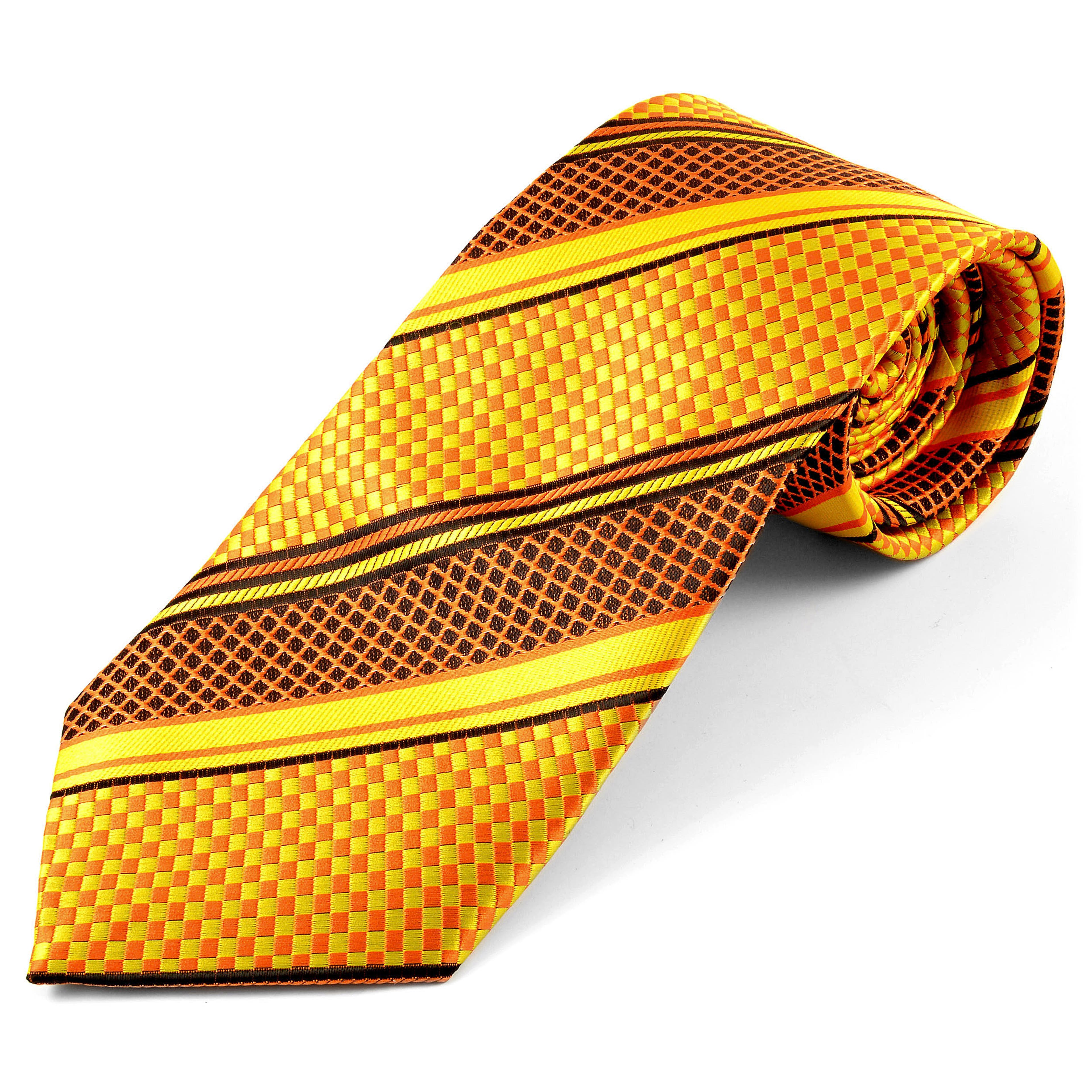 Orange & Yellow Retro Pattern Silk Tie