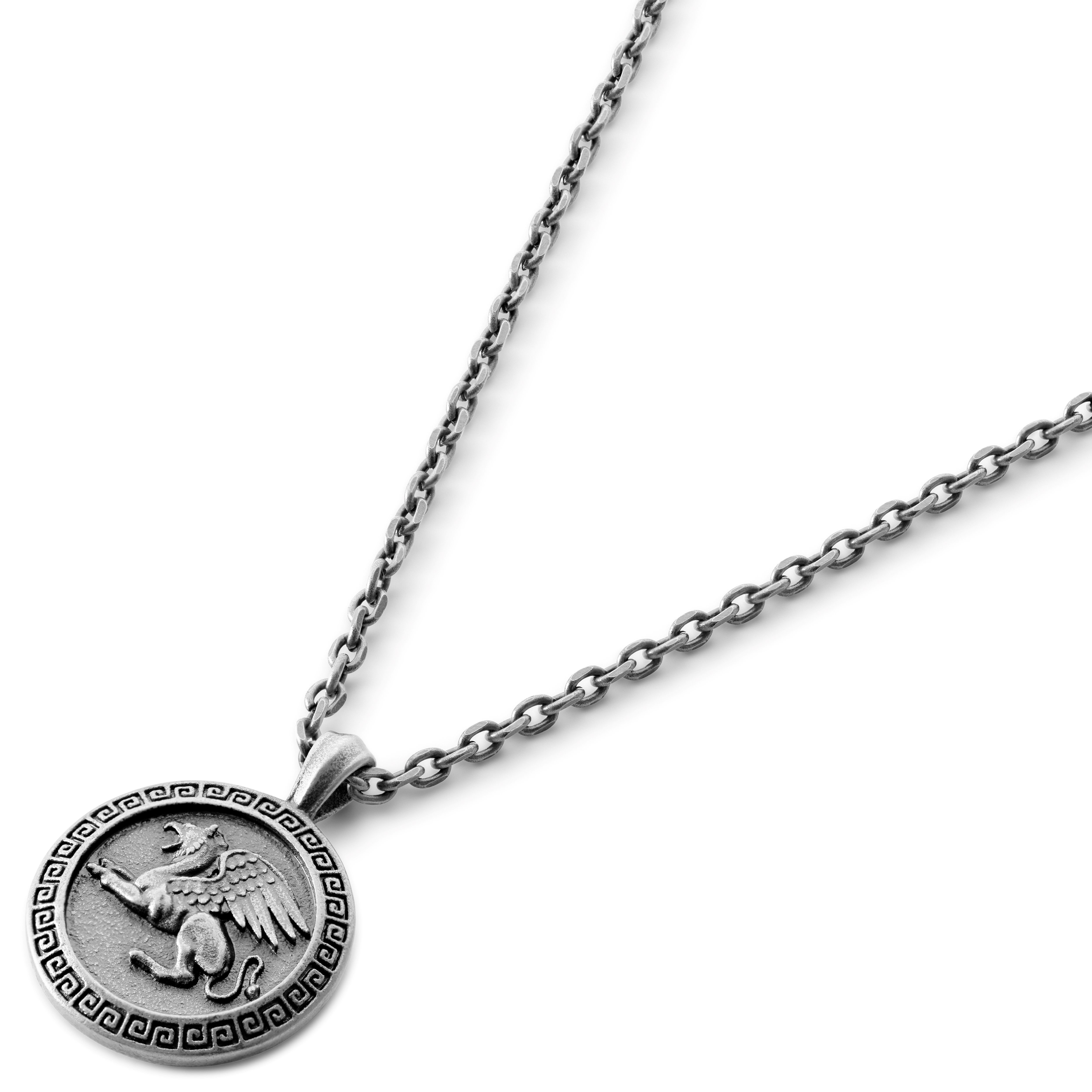 Obelius | Naszyjnik W Srebrnym Tonie W Stylu Vintage Tondo z Gryfem - 5