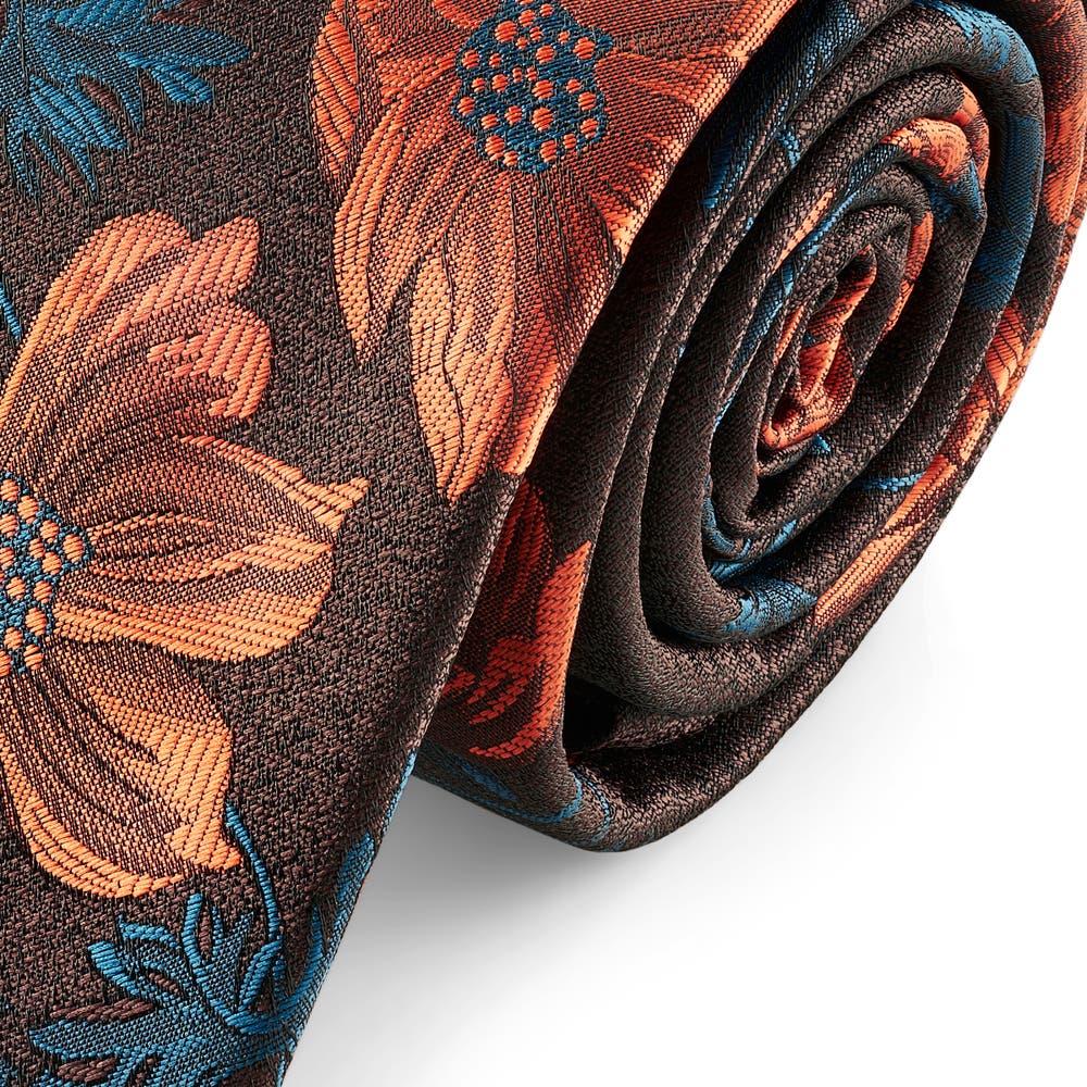 hover: Dianthus | 7 cm Burnt Orange and Turquoise Flower Tie hover: Dianthus | 7 cm Burnt Orange and Turquoise Flower Tie