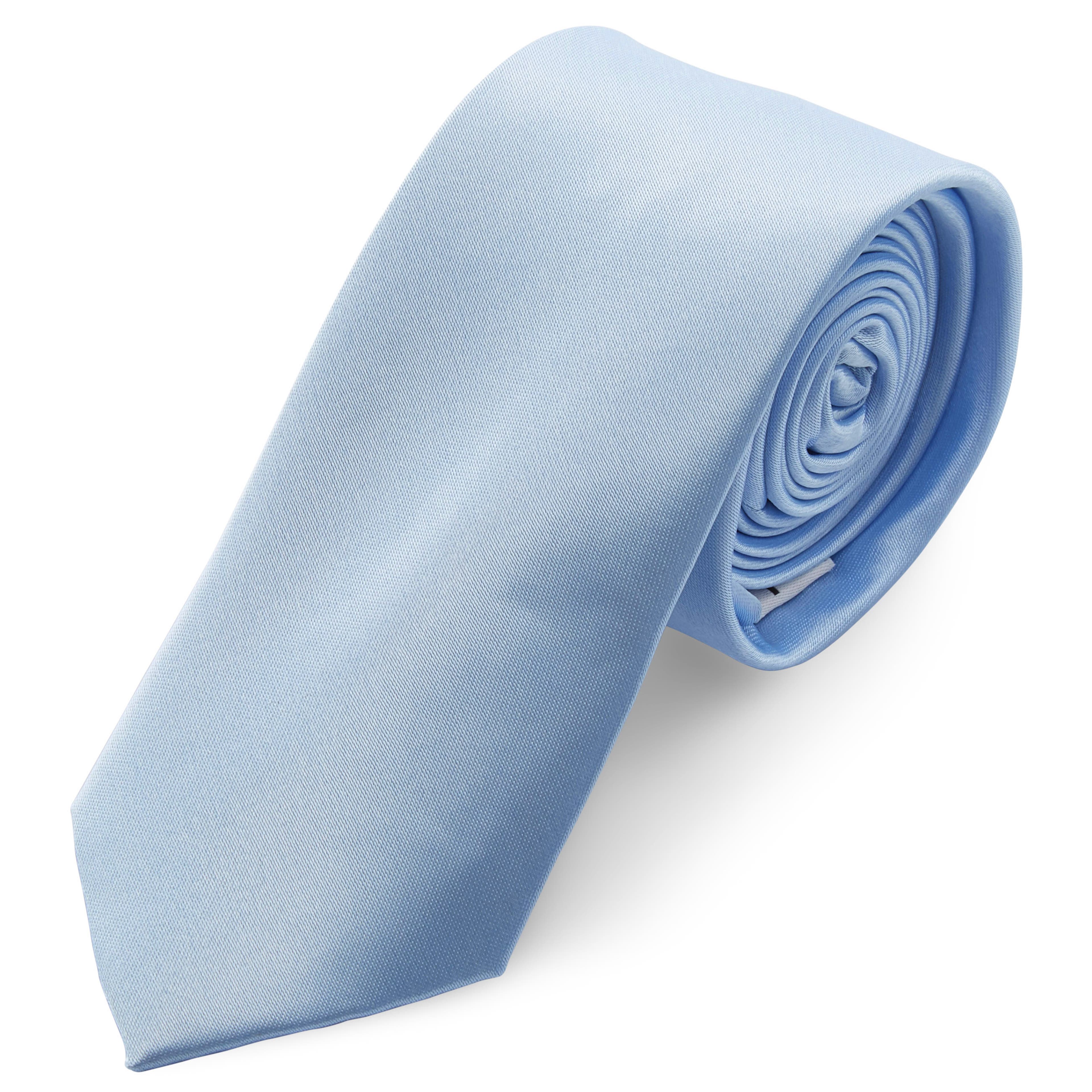 Cravate unie bleu bébé brillant - 6 cm