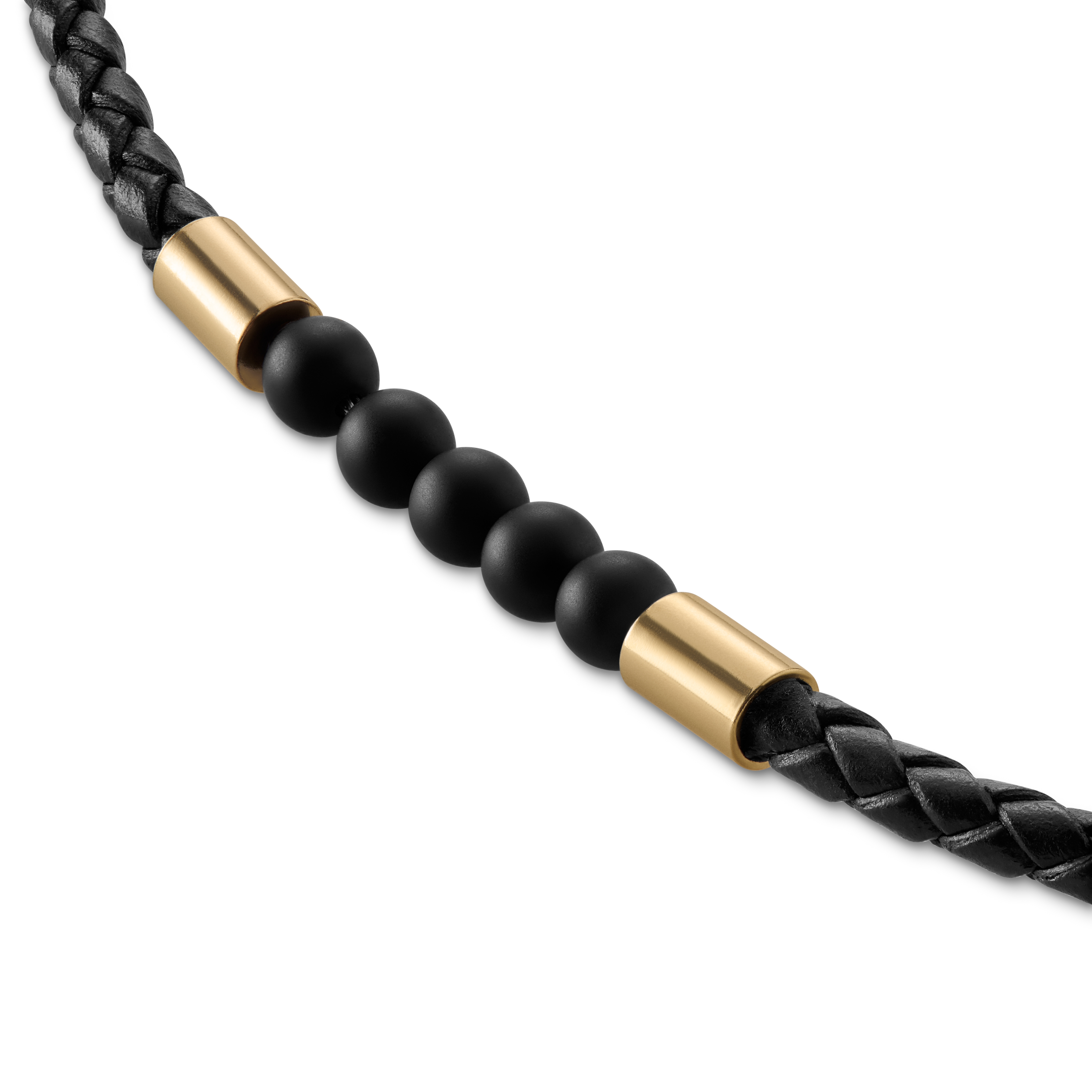 Tenvis | Collar de cuero con cuentas de ónix y doradas 3 mm  - 7