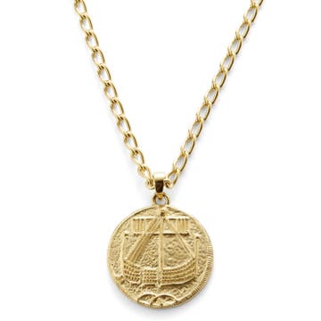 Gold-Tone Viking Ship Coin Cable Chain Necklace