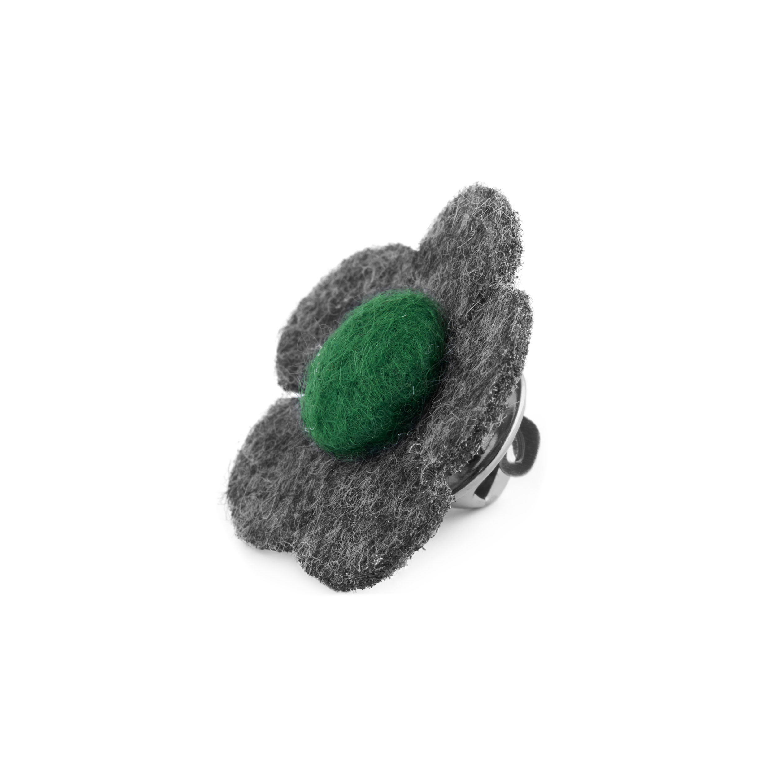 Green & Grey Felt Flower Lapel Pin - 2