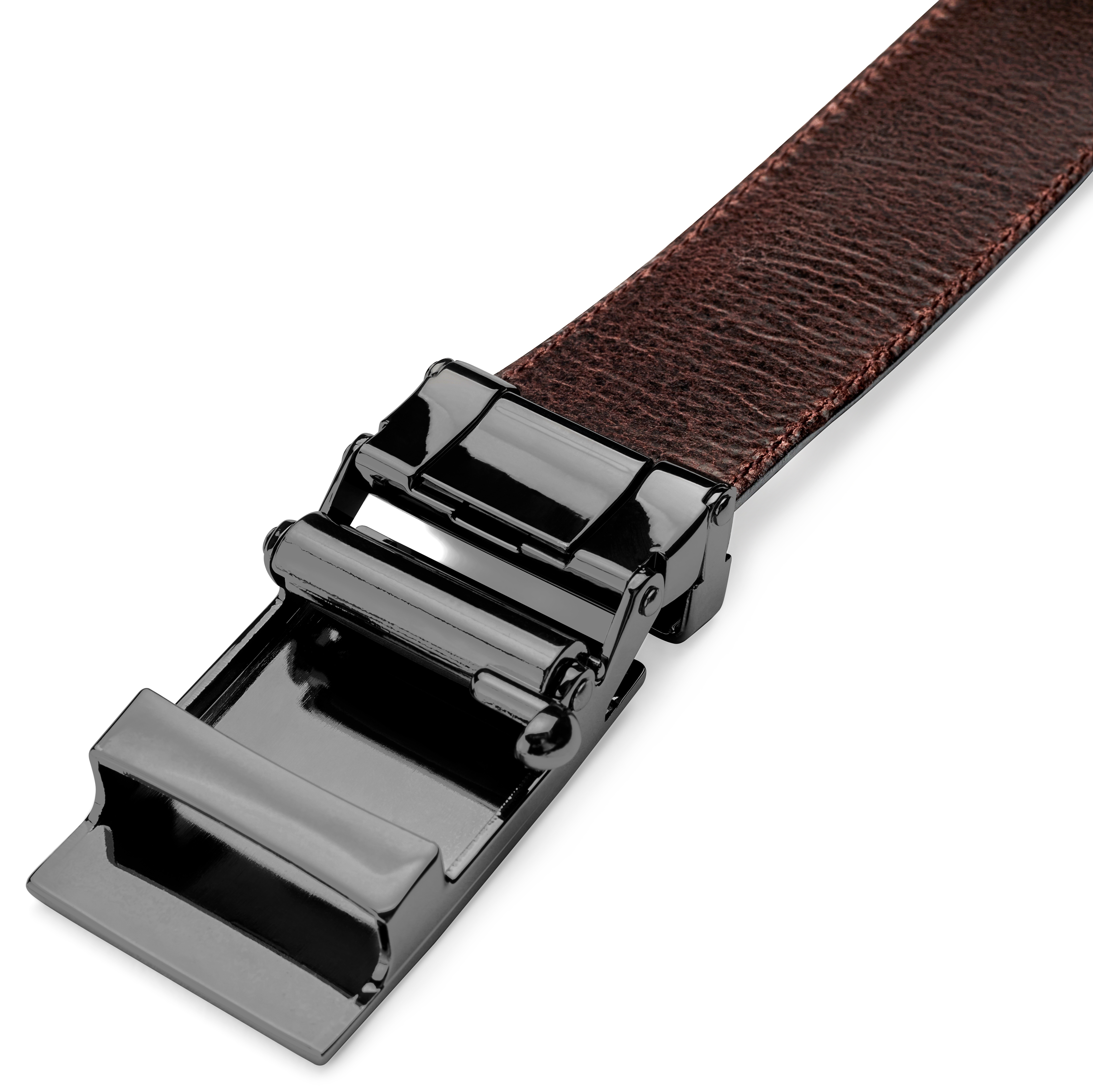  Ceinture automatique marron en croûte de cuir à finition vintage - 4