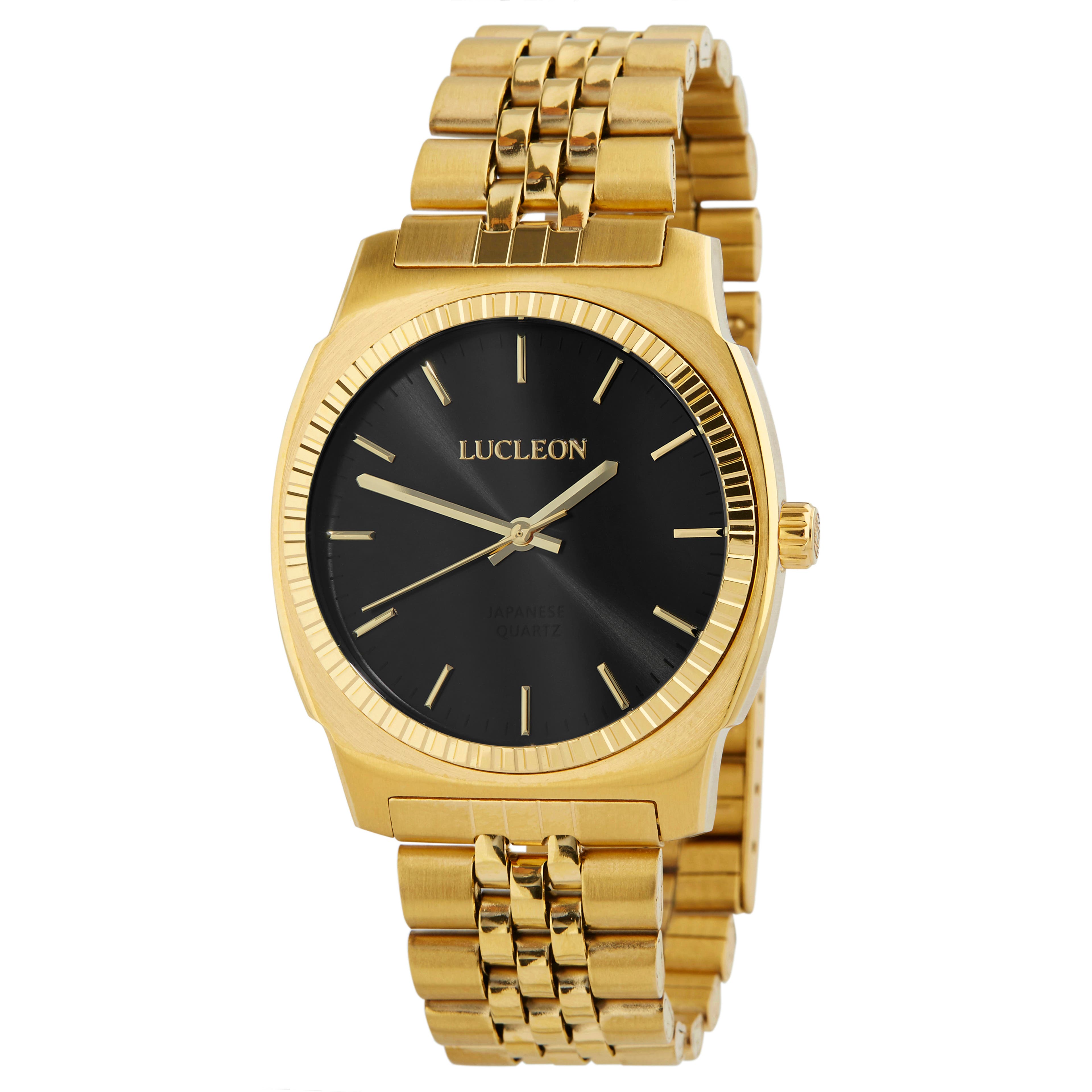 Major  Gold-Tone Minimalist Stainless Steel Watch With Black Dial