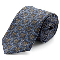 Navy, Light Blue & Orange Patterned Silk Tie