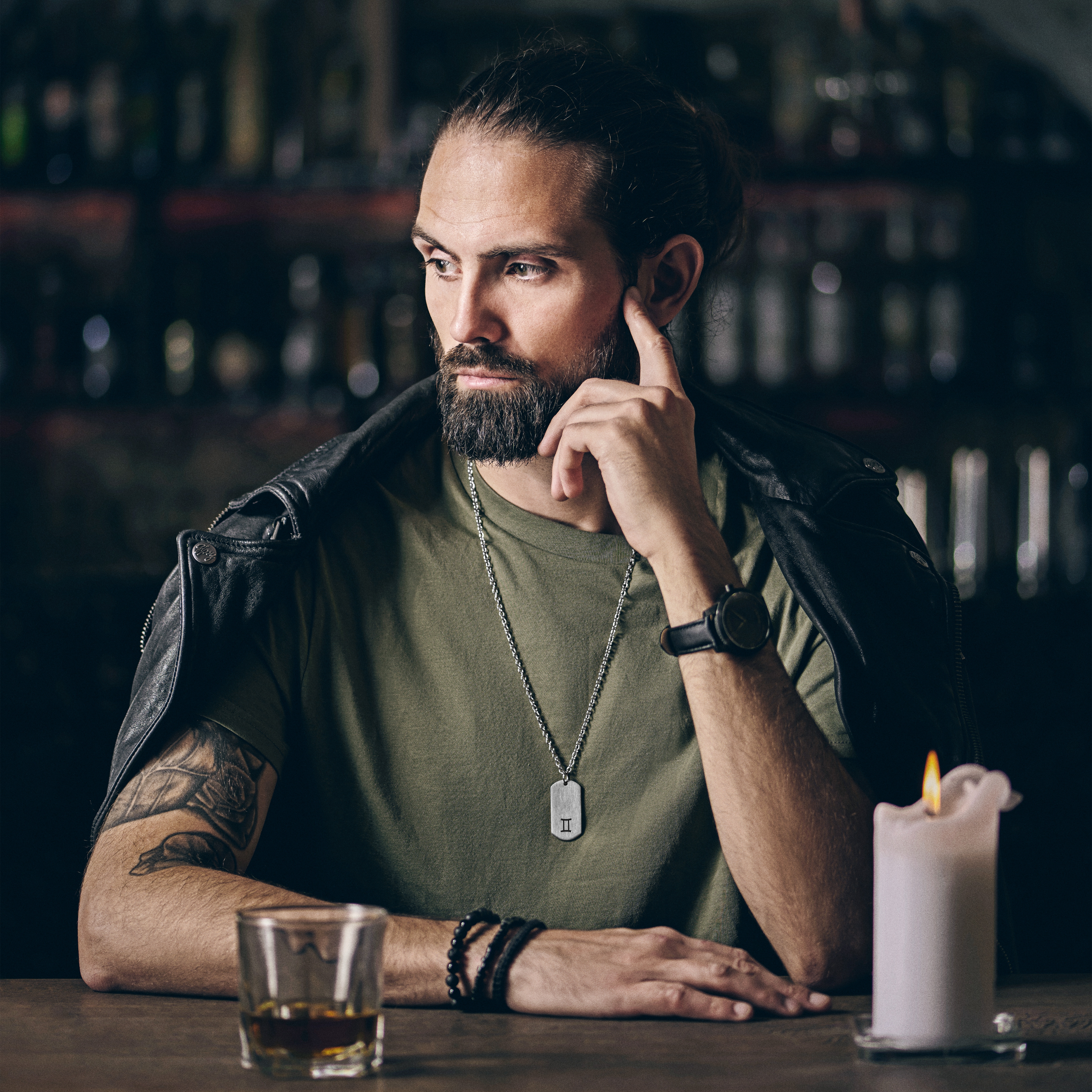 Zodiac | Silver-Tone Stainless Steel Gemini Star Sign Dog Tag Cable Chain Necklace - 4