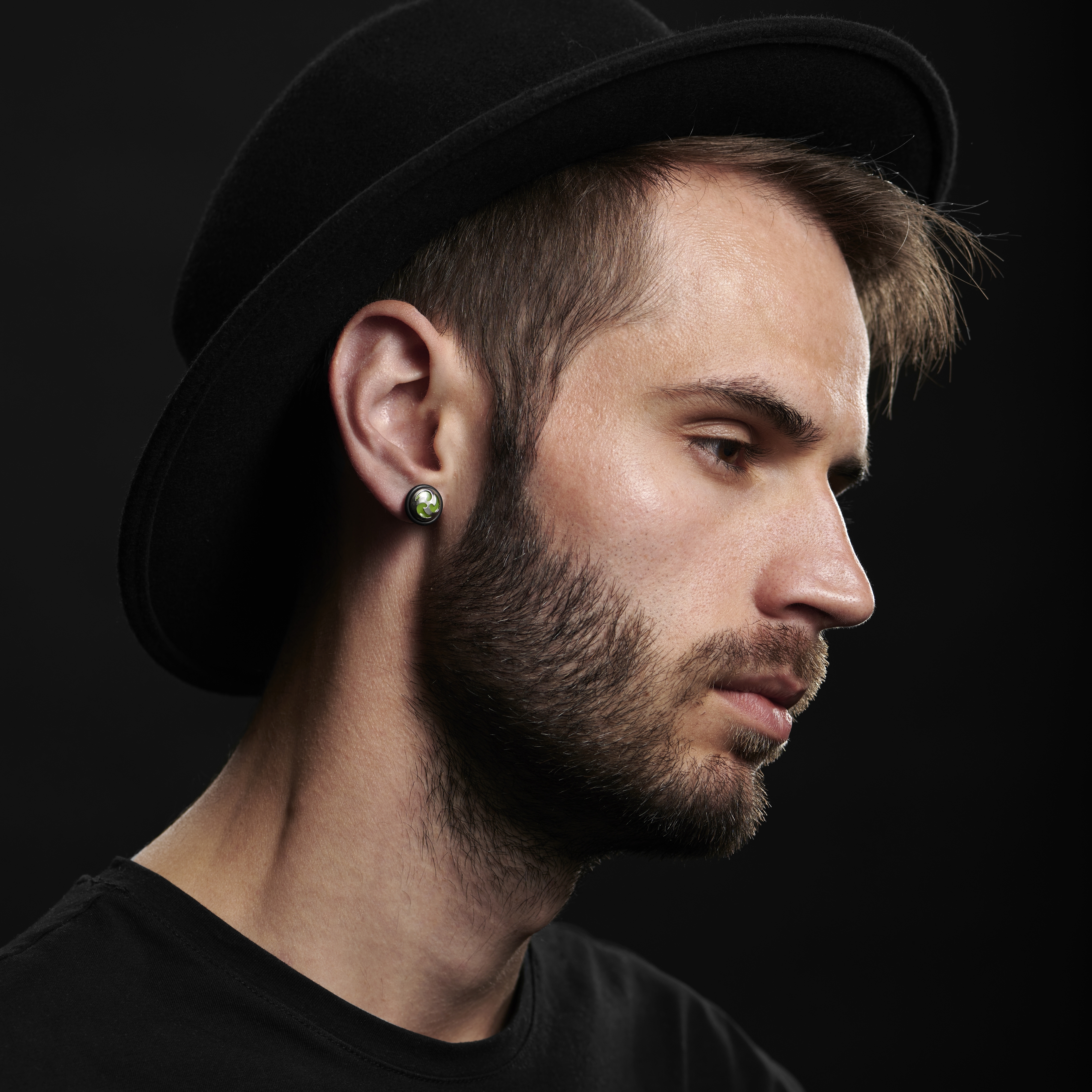 Sentio | Silver-Tone and Green Stainless Steel Tribal Stud Earring - 6