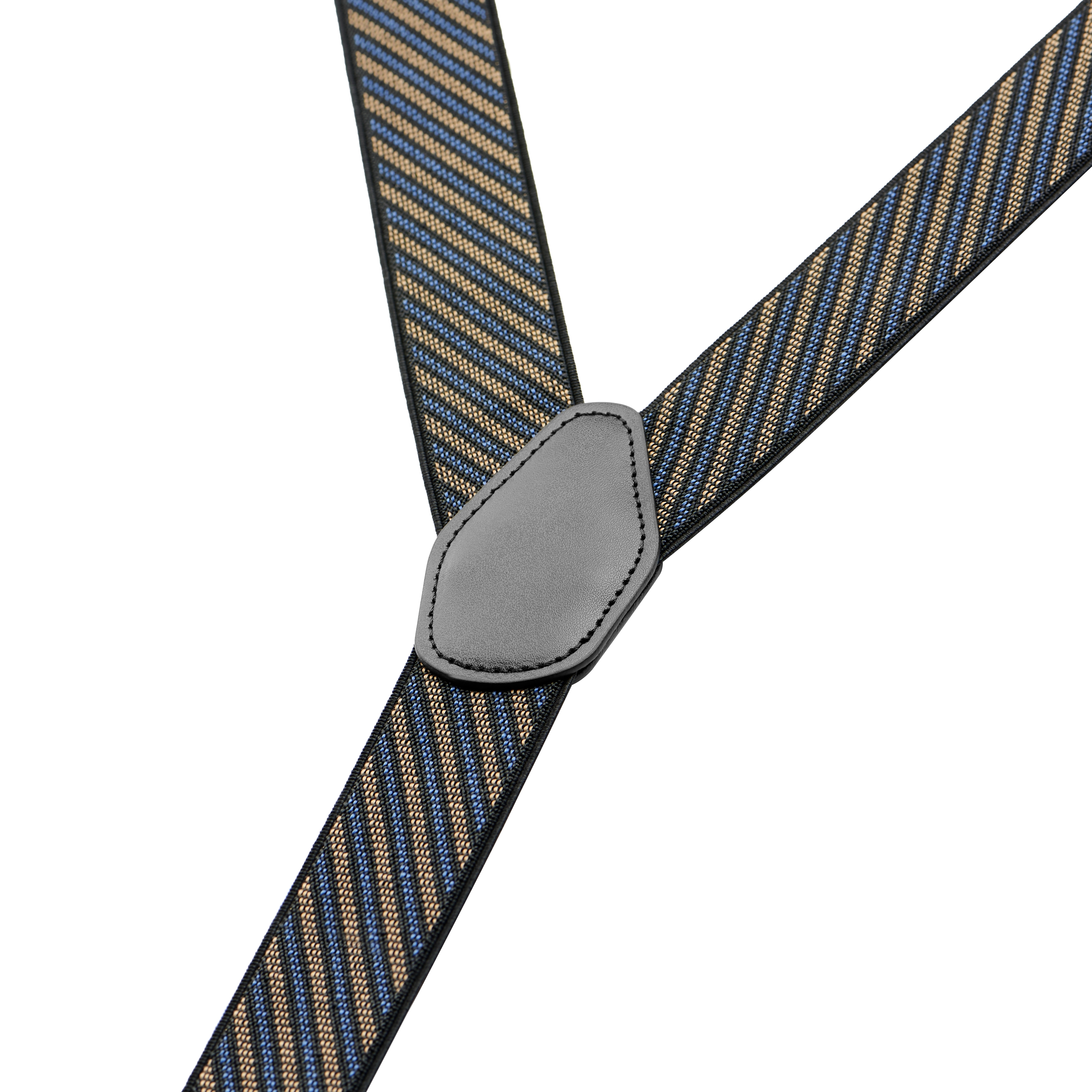 Vexel | Wide Blue & Brown Striped Braces - 2