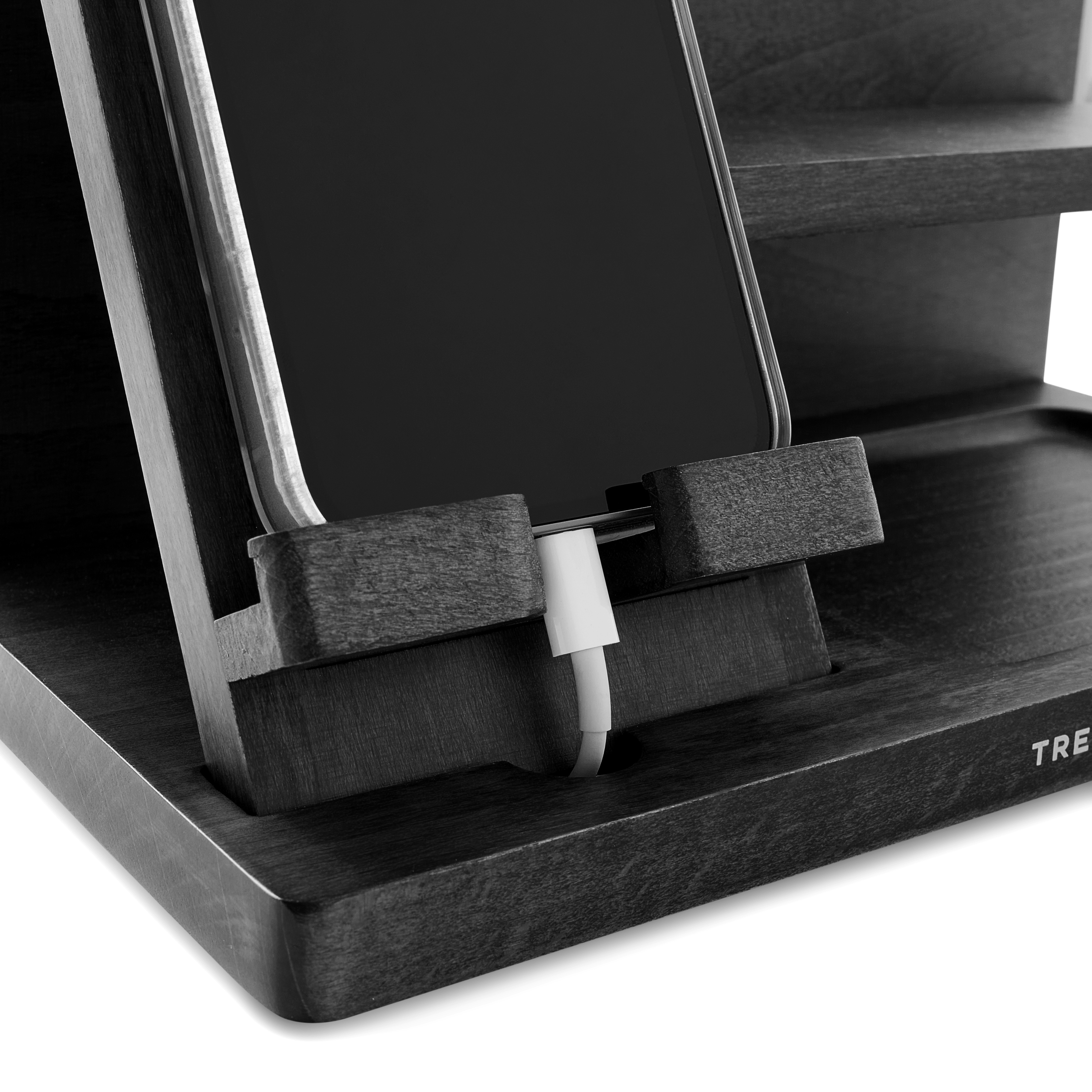 Telefonstativ og Skrivebordorganisator i mørkt treverk - 5