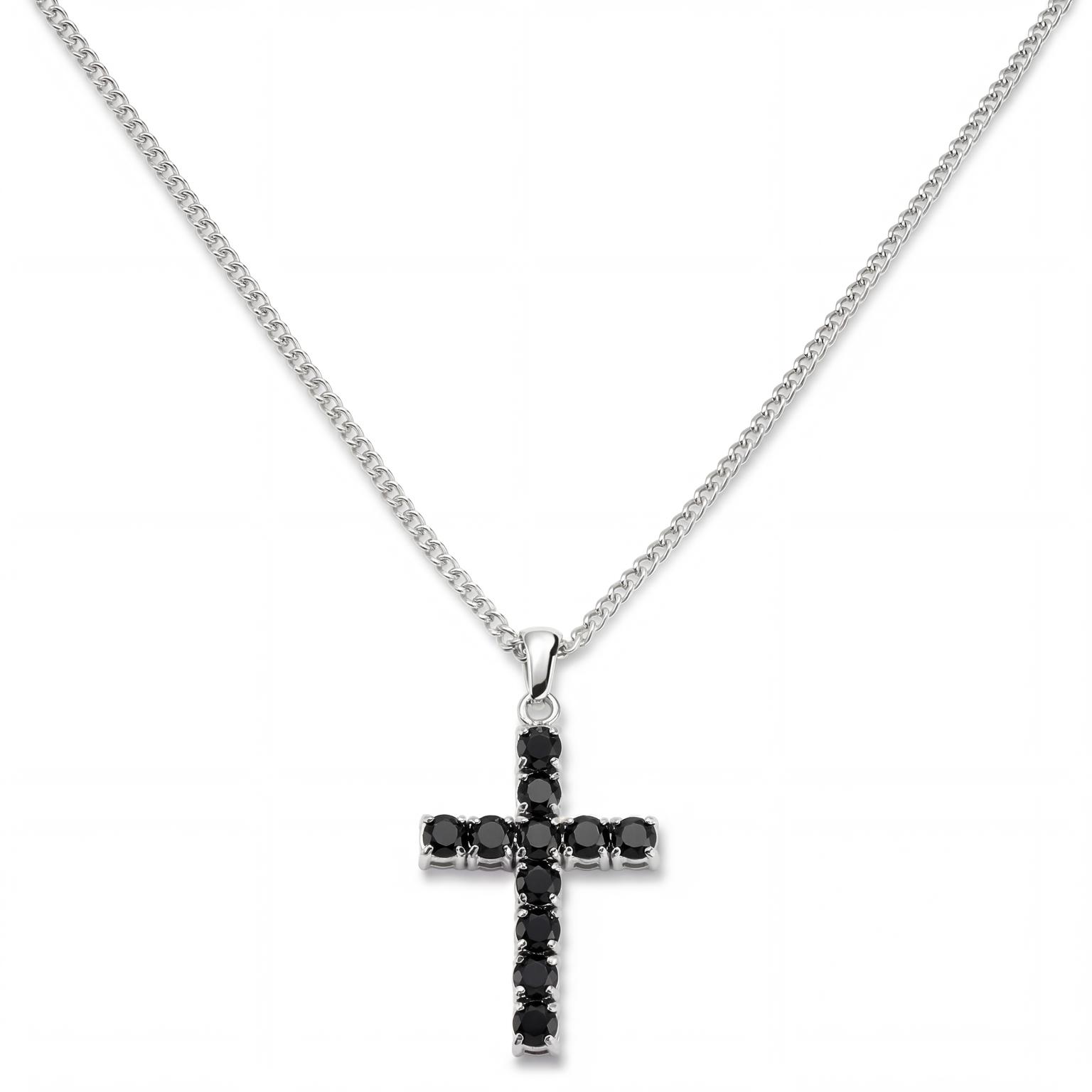 Schwarze silberfarbene Zirkonia-Kreuz-Halskette Schwarze silberfarbene Zirkonia-Kreuz-Halskette