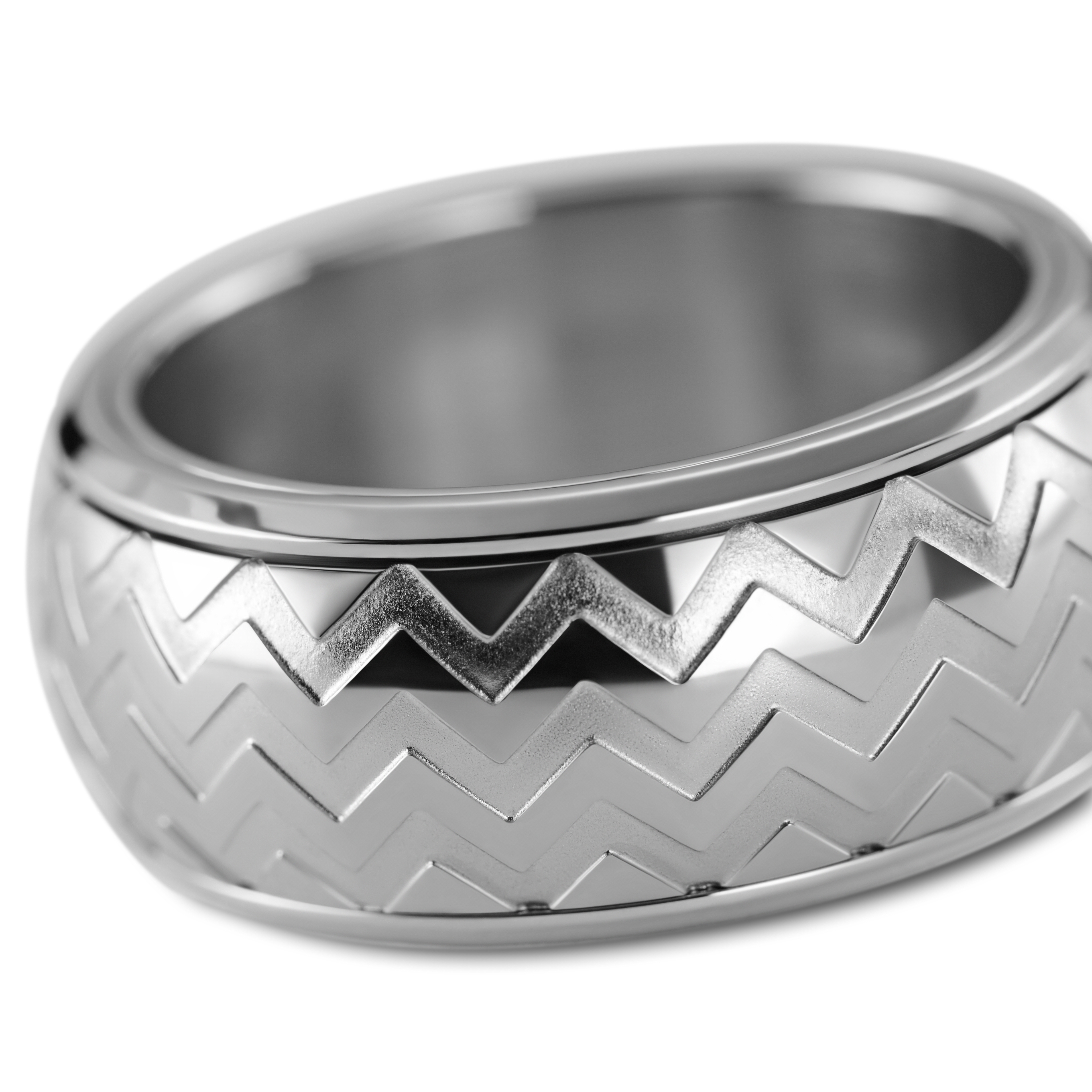 Tigris | 10 mm Silverfärgad Roterande Ring med Sicksack-mönster - 3