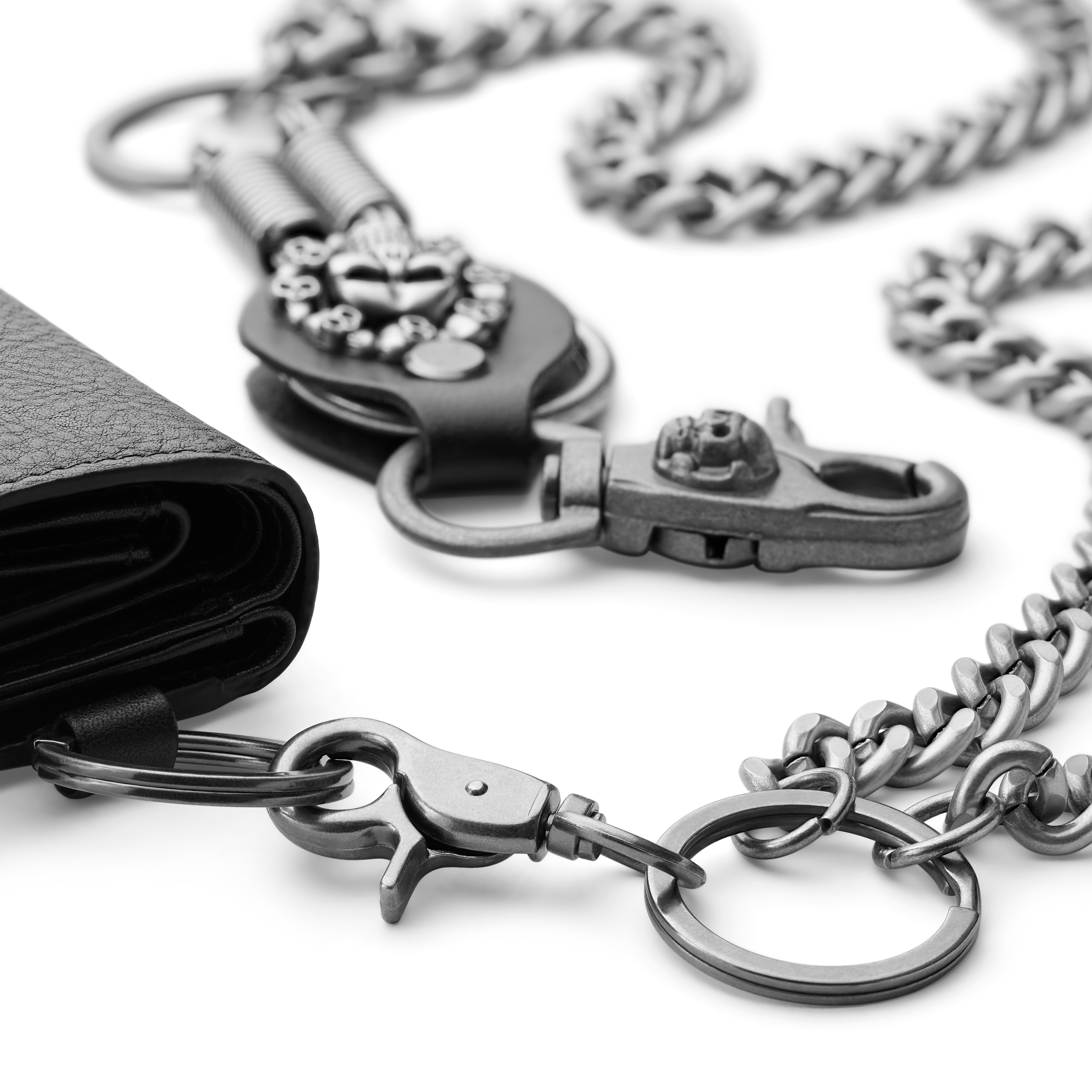 Infinity Link Wallet Chain w/ Multi Skull Motif Hook With Gold