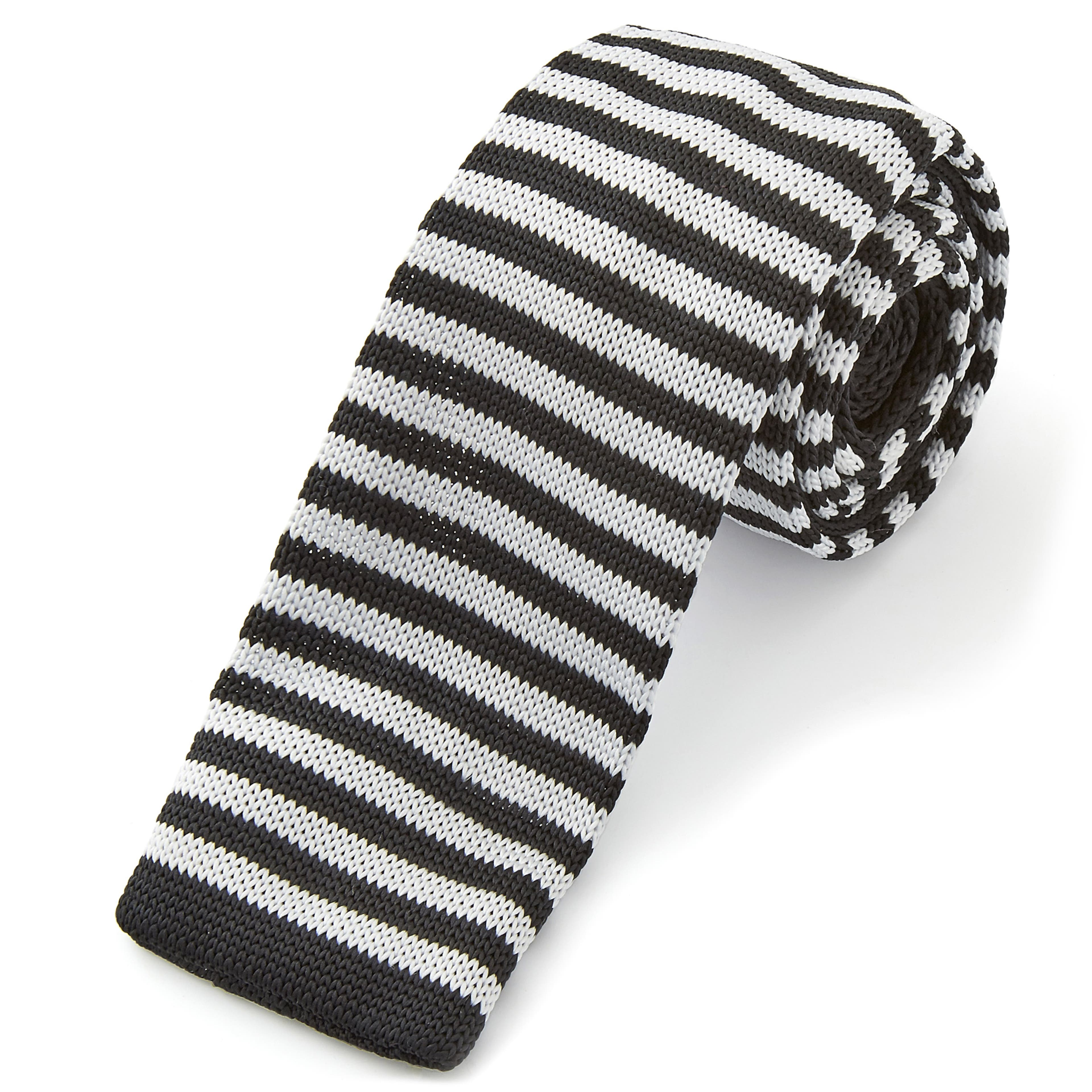 White & Black Striped Knitted Tie