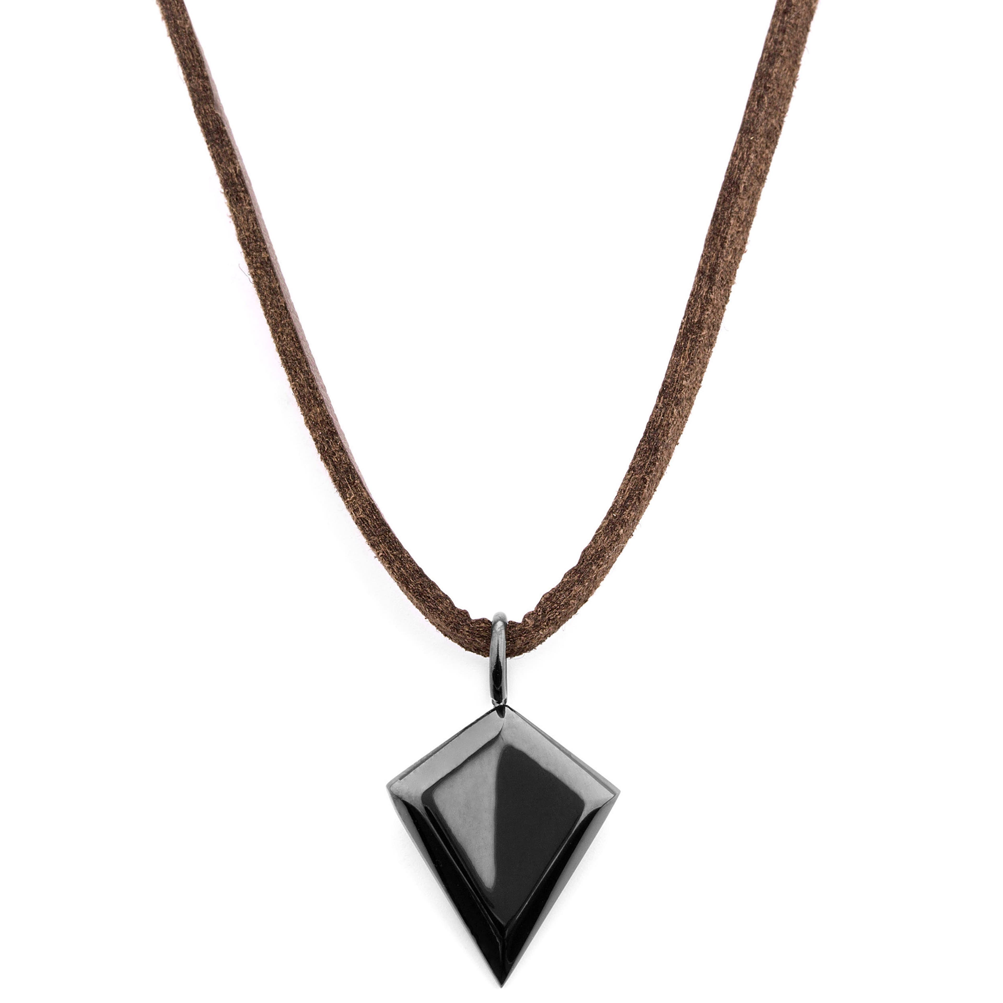 Collier en cuir marron à pendentif triangulaire noir
