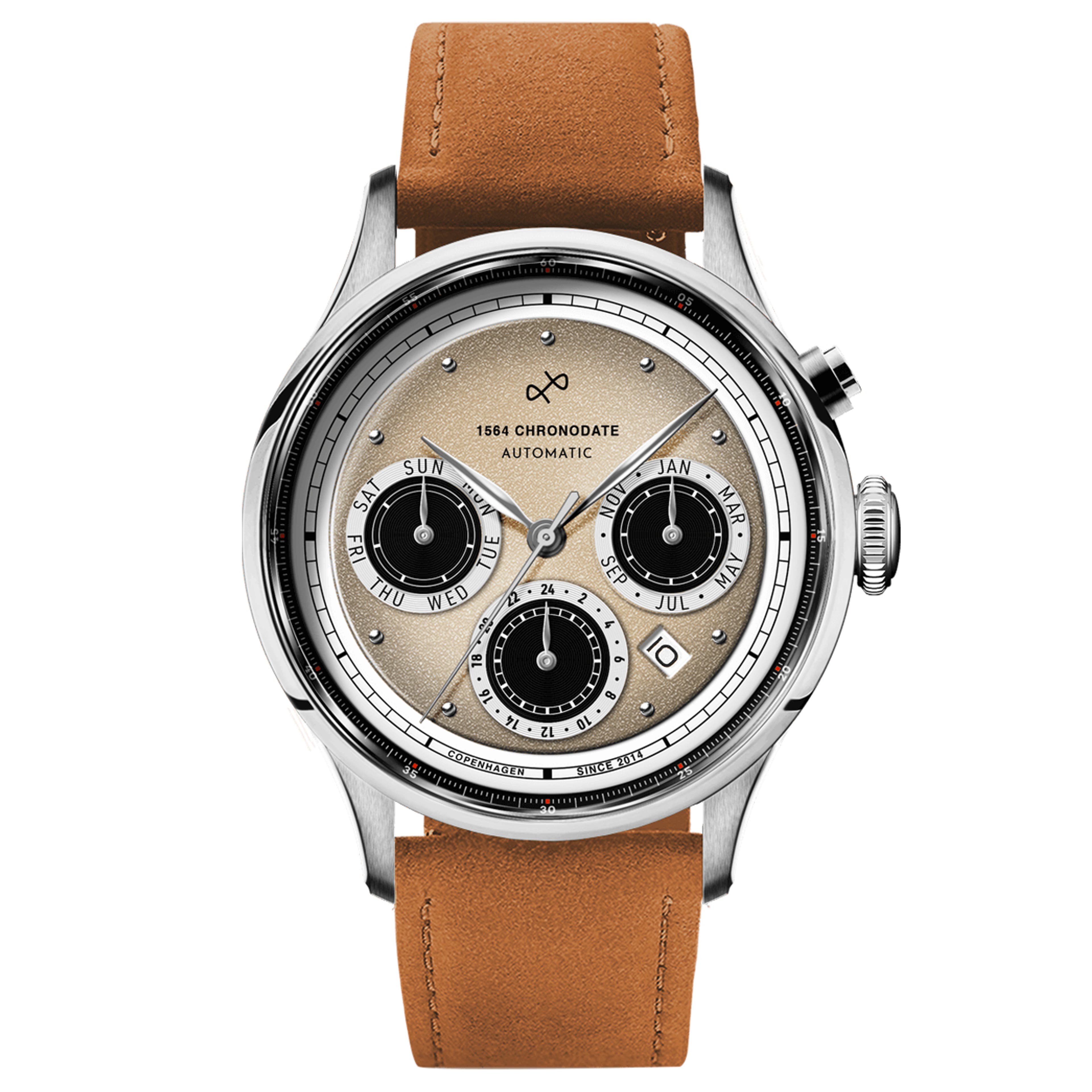1564 Chronodate Automatic | Acier chirurgical & Blanc cassé 1564 Chronodate Automatic | Acier chirurgical & Blanc cassé