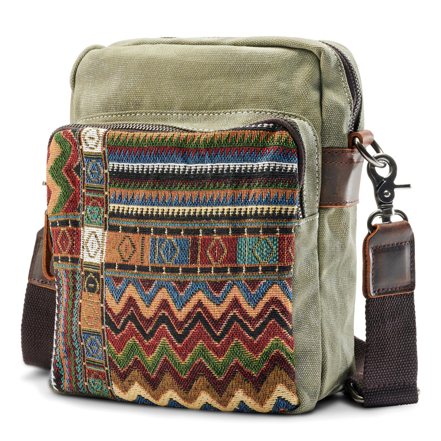 Bolso de hombro de lona bohemia verde militar retro Bolso de hombro de lona bohemia verde militar retro