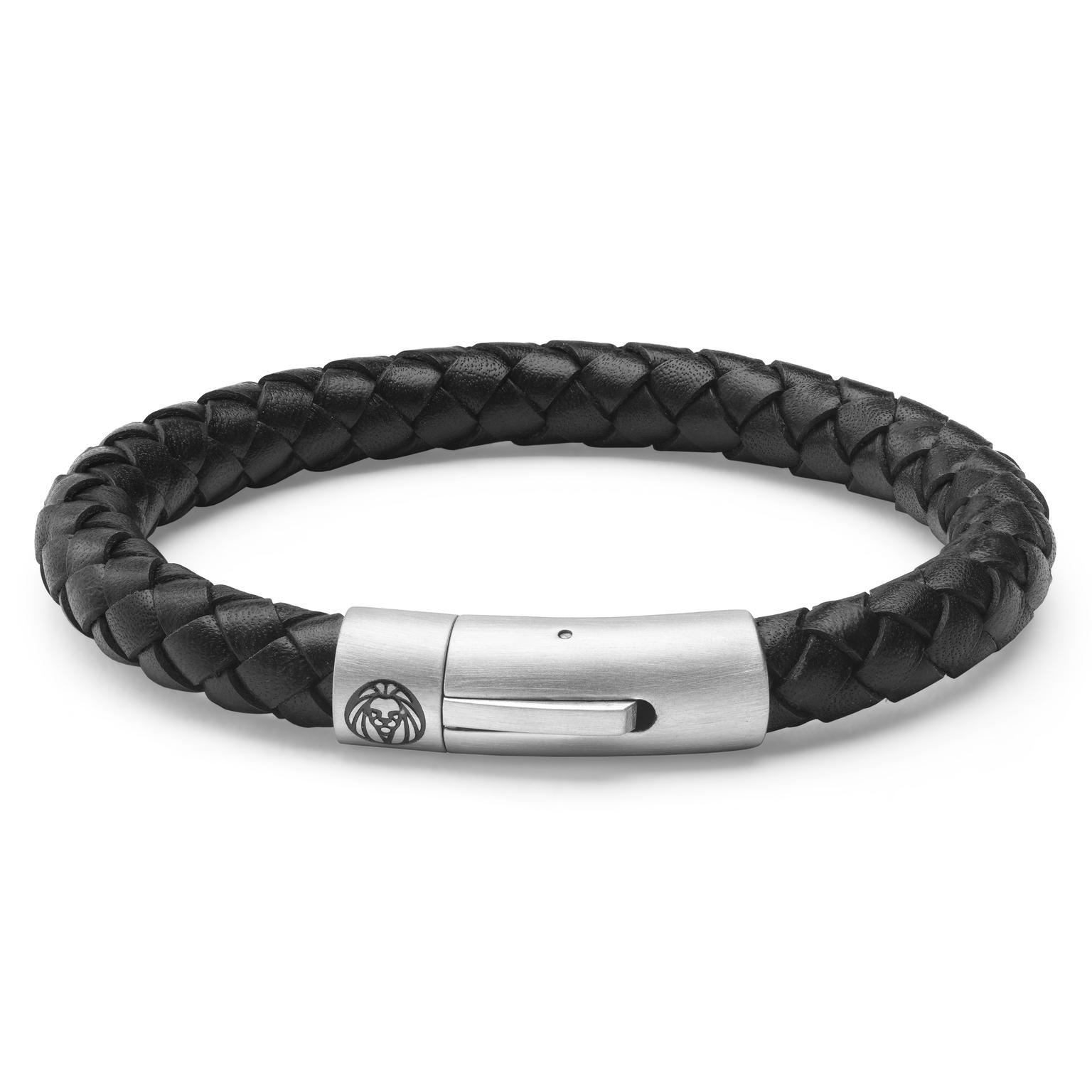 Collins | Pulsera de cuero tejido negra de 8 mm Collins | Pulsera de cuero tejido negra de 8 mm