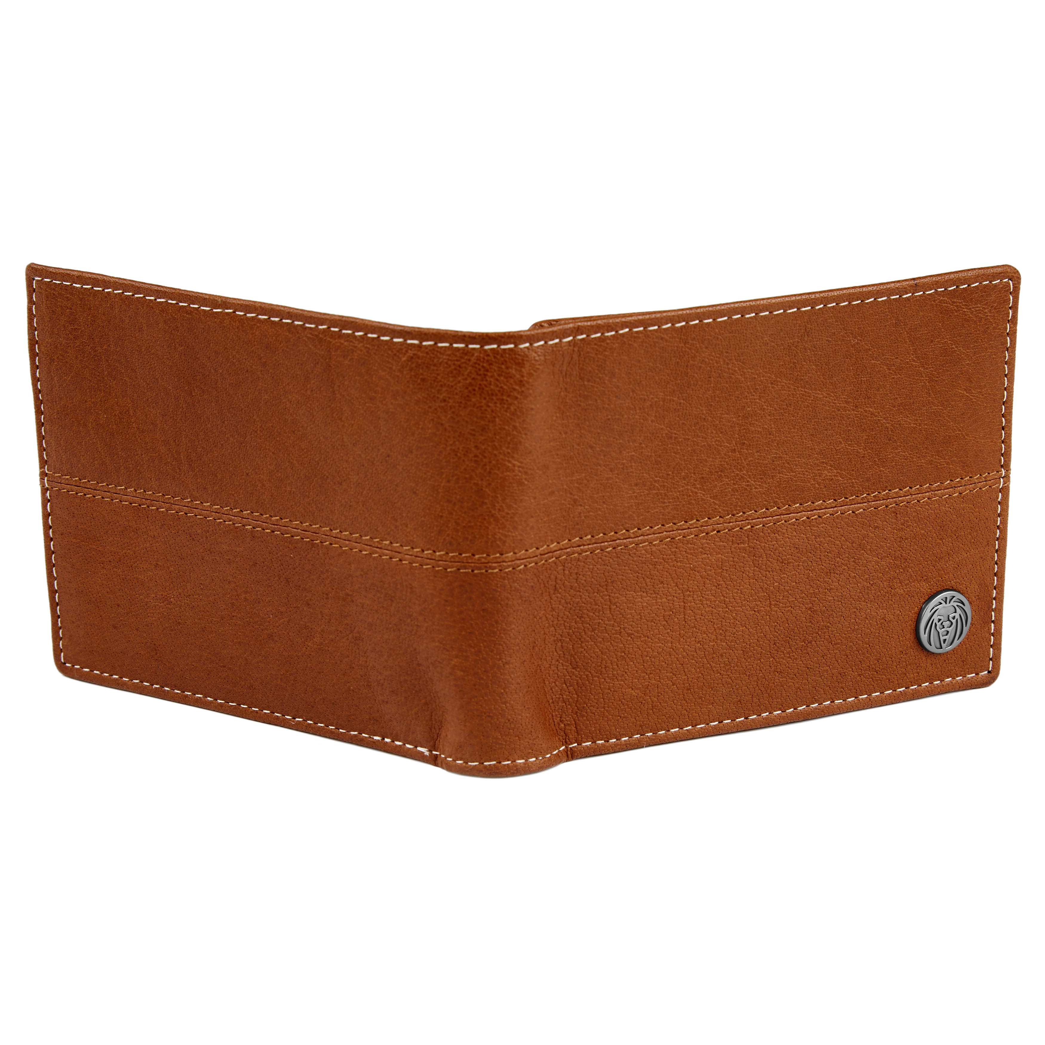 Portefeuille Oxford en cuir havane à surpiqûres blanches - 3