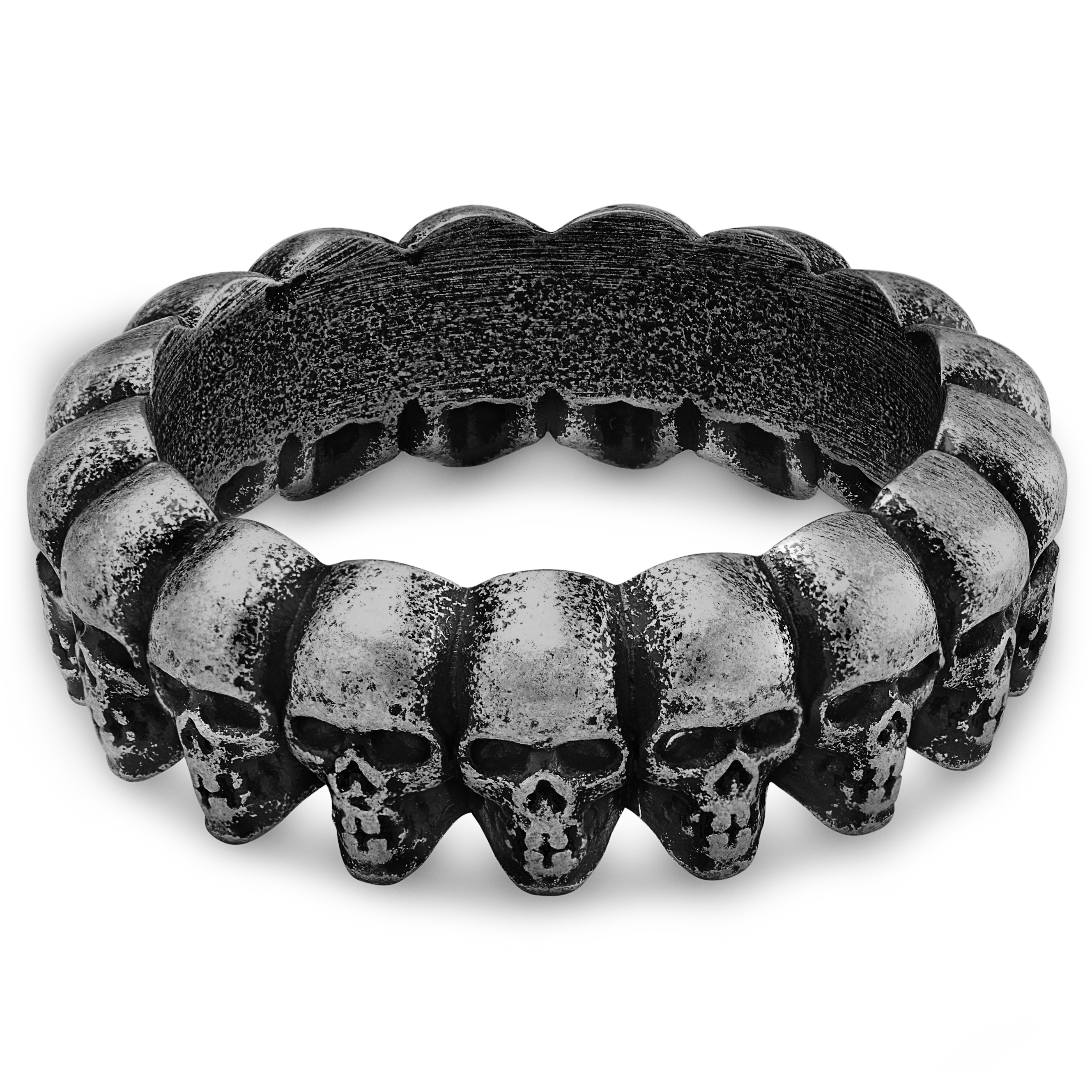 Aspero | 8 mm Grey Stainless Steel Skulls Ring - 2