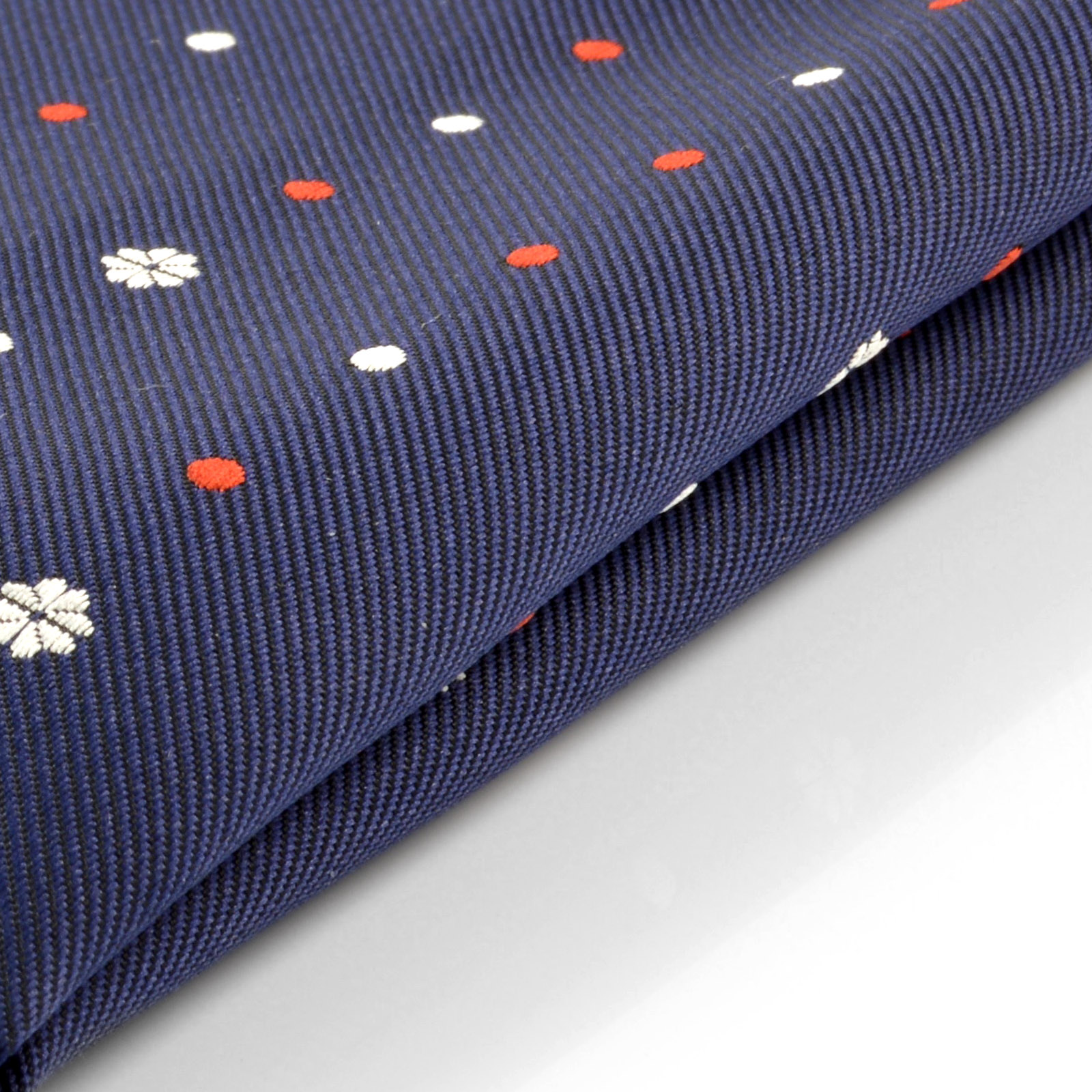 Navy Blue, Red & White Flower Dot Pocket Square - 2
