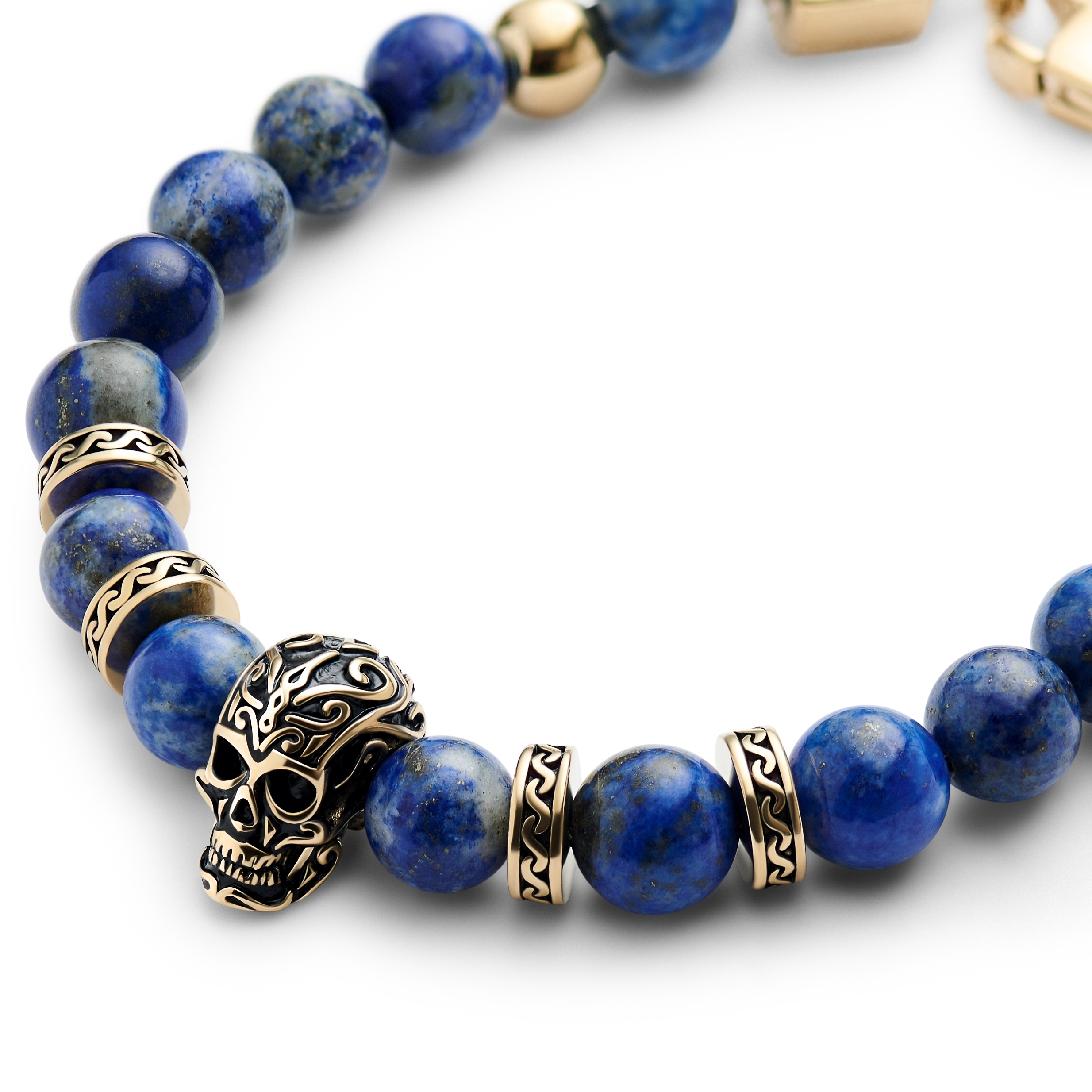 Rico | Zapestnica z lobanjo iz lapisa lazulija in zlato-toniranega nerjavečega jekla - 2