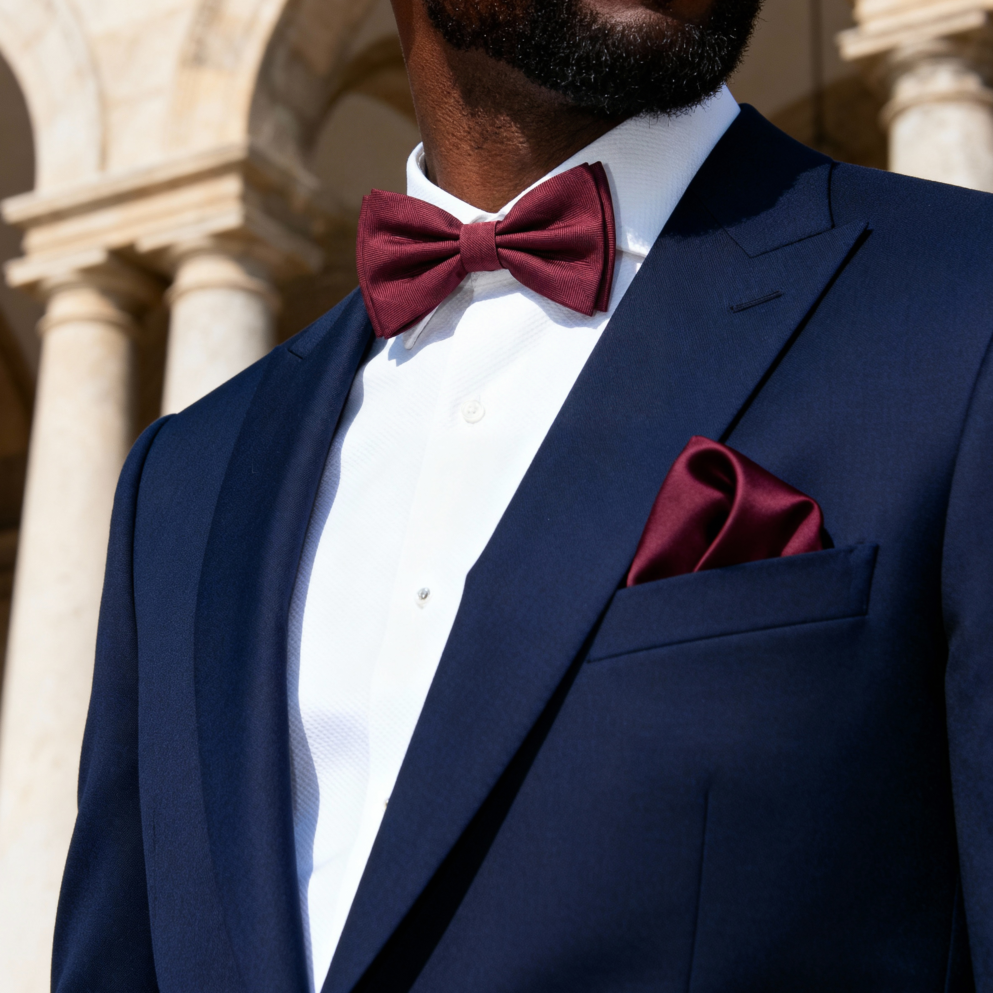 Burgundowa wstępnie zawiązana muszka w jodełkę - 2