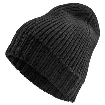 Black Merino Wool Chunky Knitted Rib Beanie