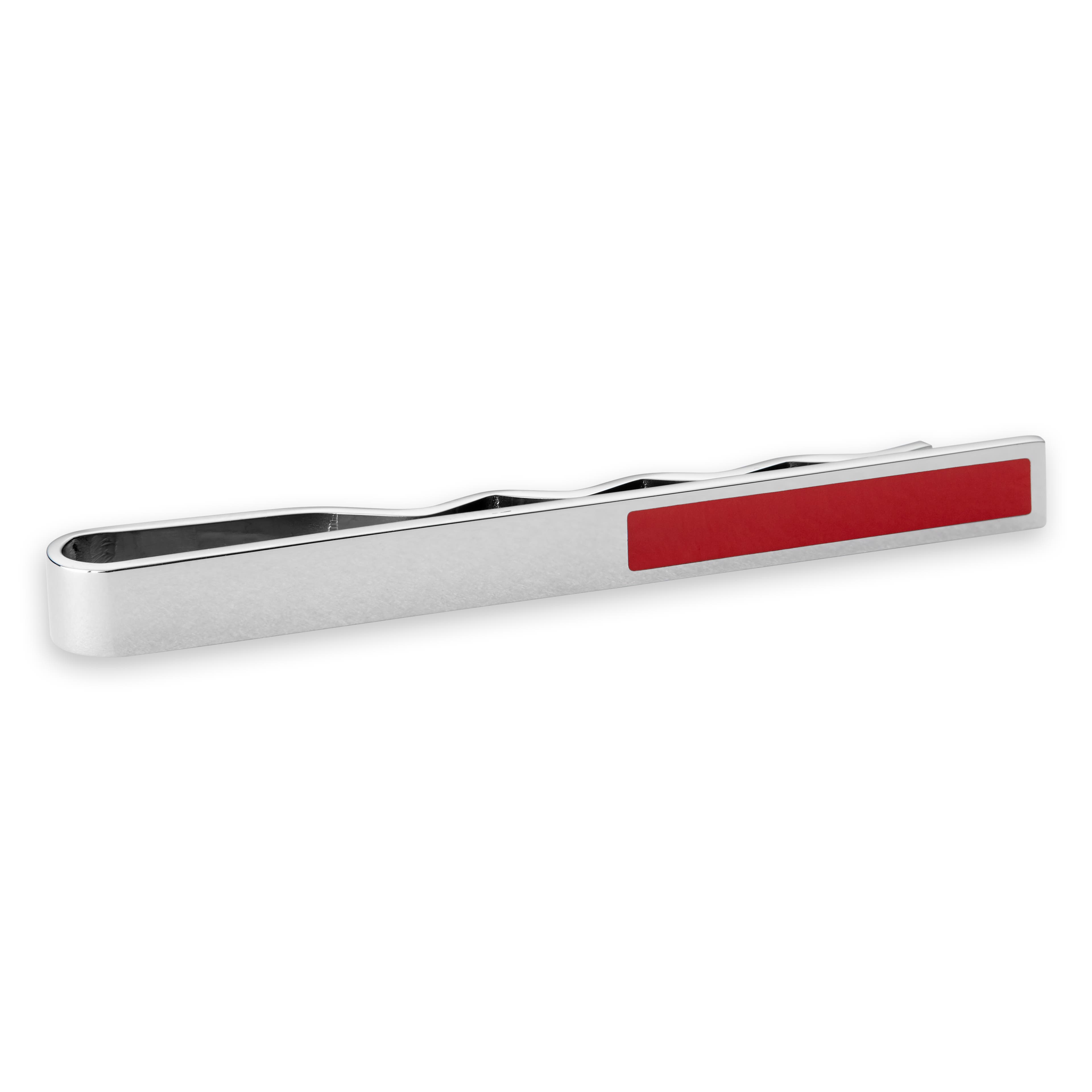 Geo Remix | Silver-Tone & Red Square Stainless Steel Tie Bar