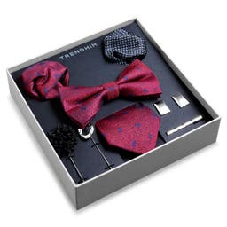 Подаръчна кутия с аксесоари за костюм | Комплект в пурпурночервено и кралскосиньо