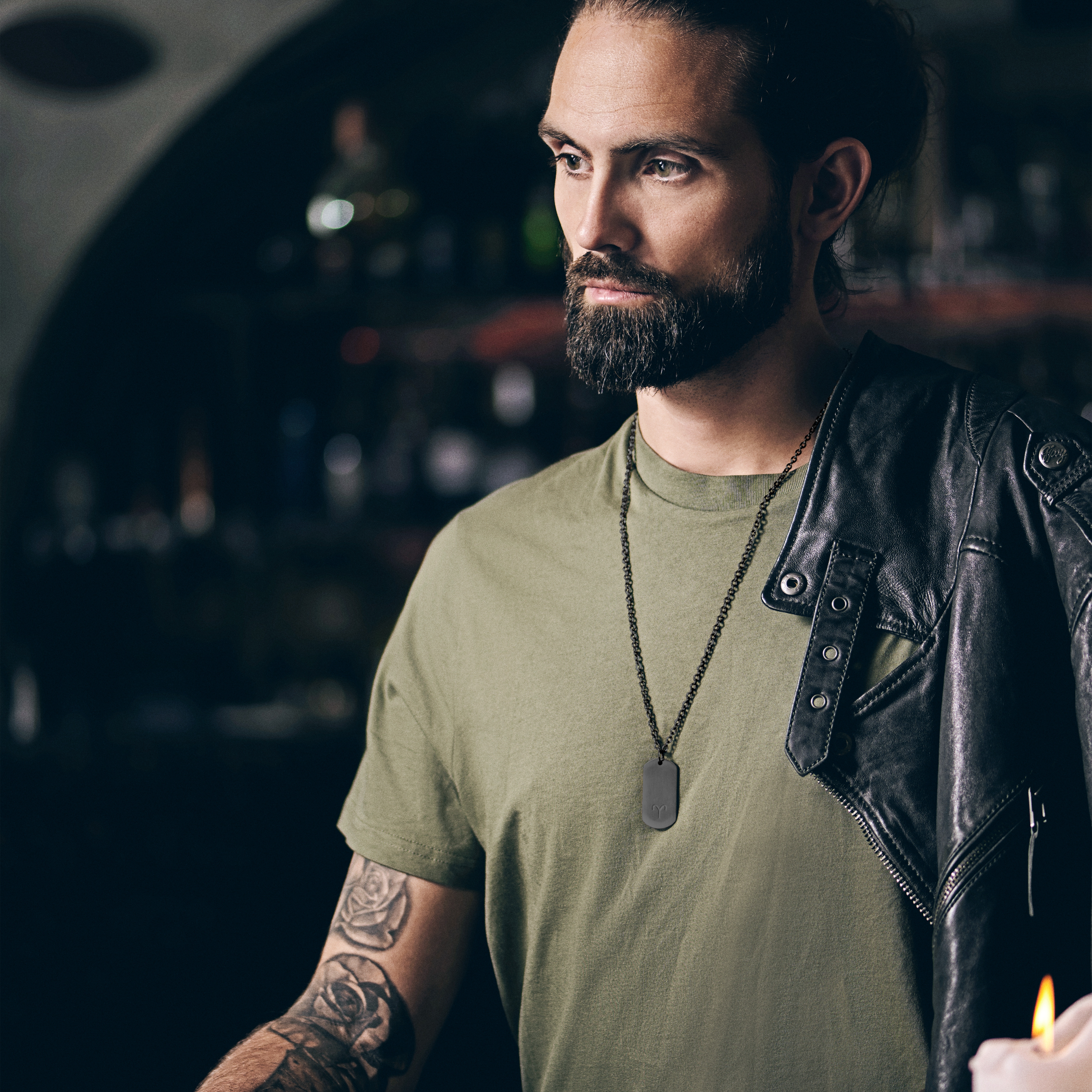 Zodiac | Gunmetal Stainless Steel Aries Star Sign Dog Tag Cable Chain Necklace - 4