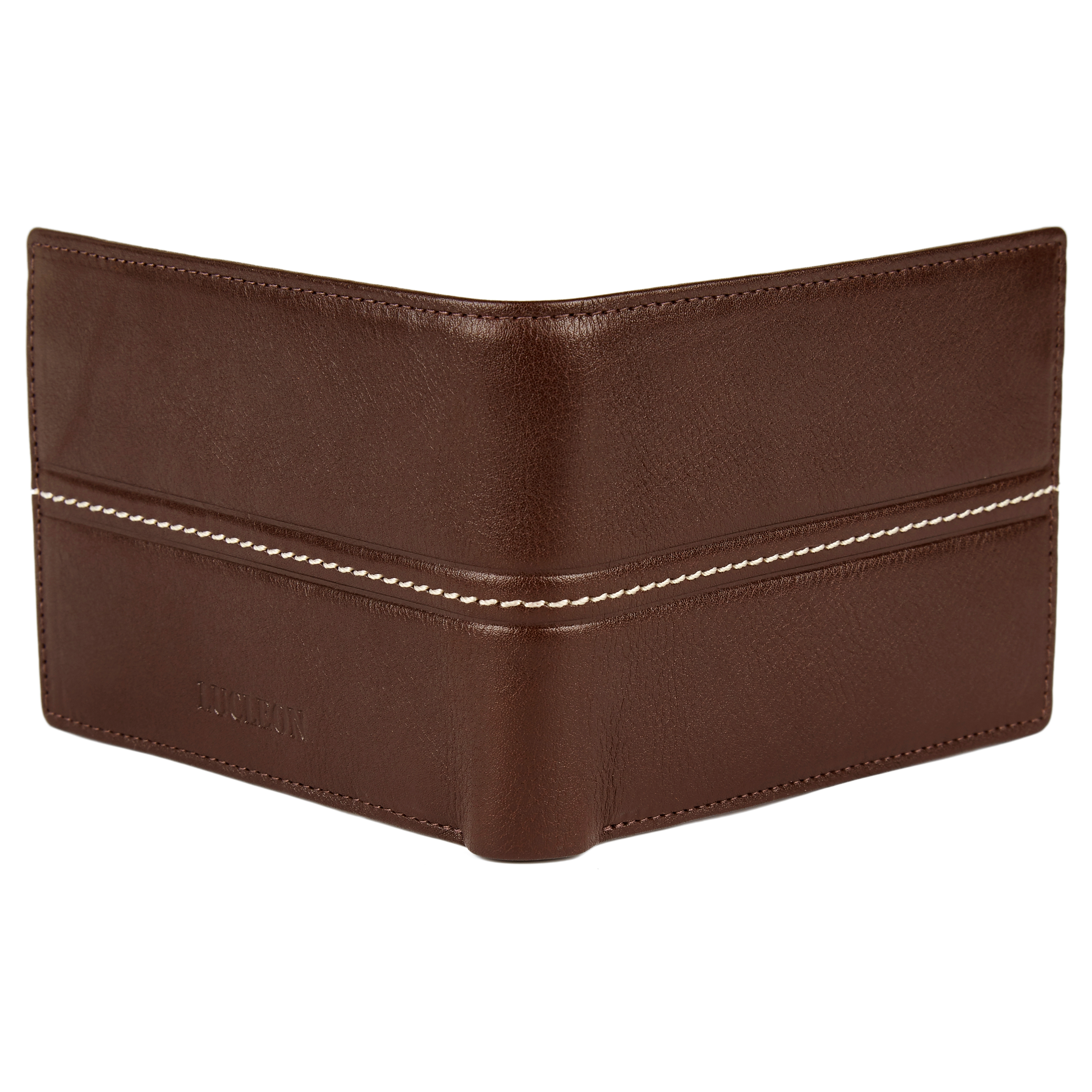 Cartera de doble pliegue de cuero marrón con costura Royce - 2