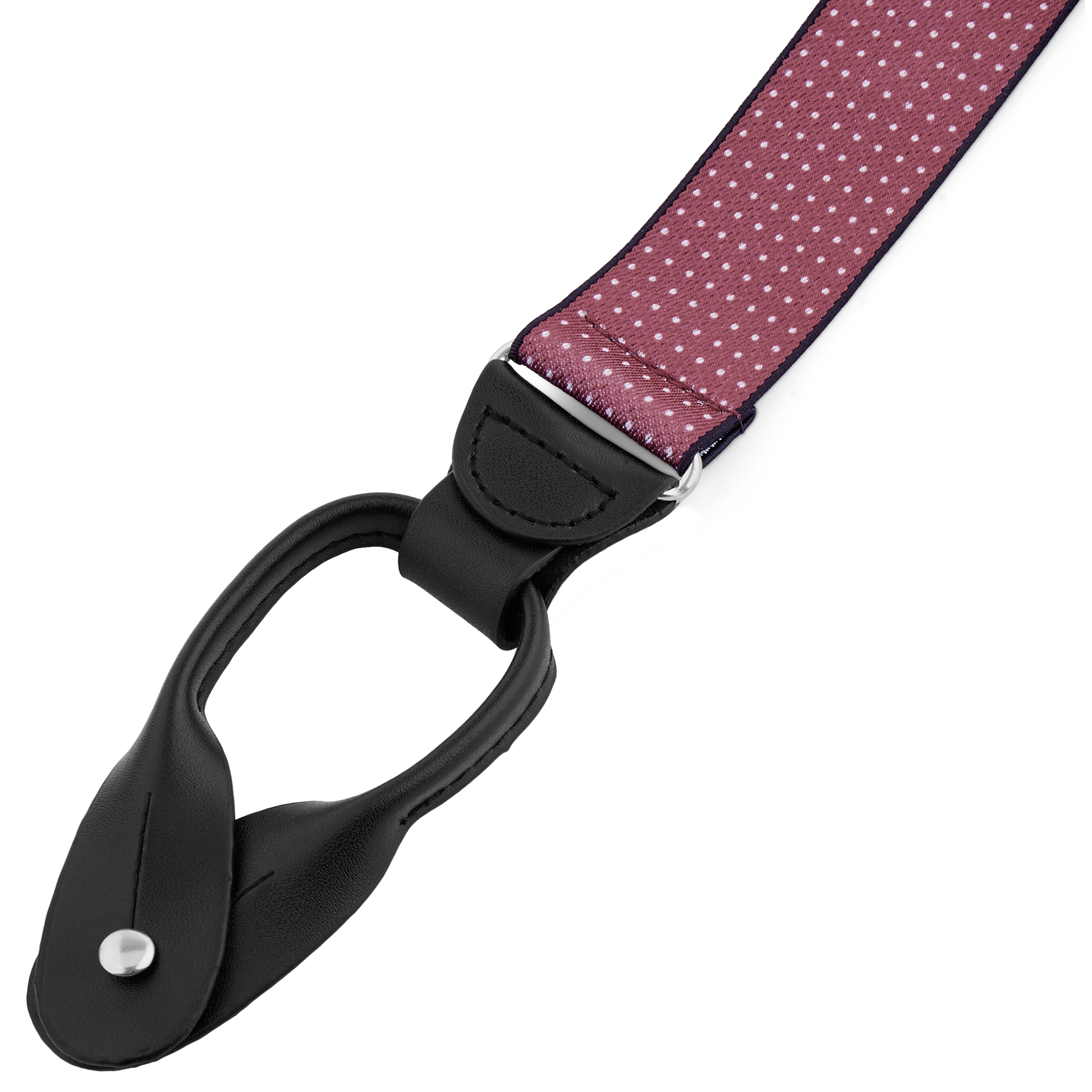 Bretelle larghe bordeaux a pois con fermaglio per bottoni - 2