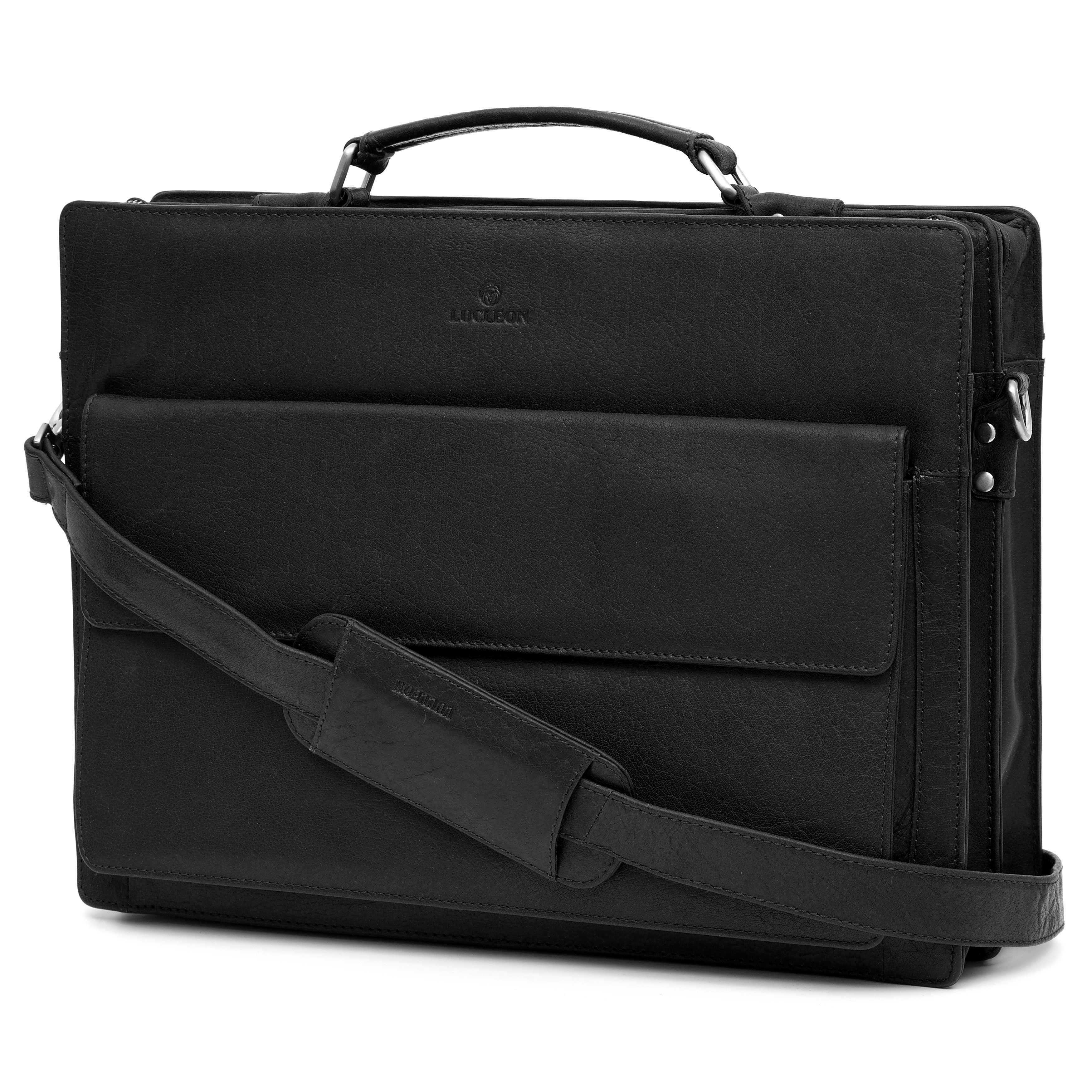 Montreal Black Compact Leather Briefcase - 3